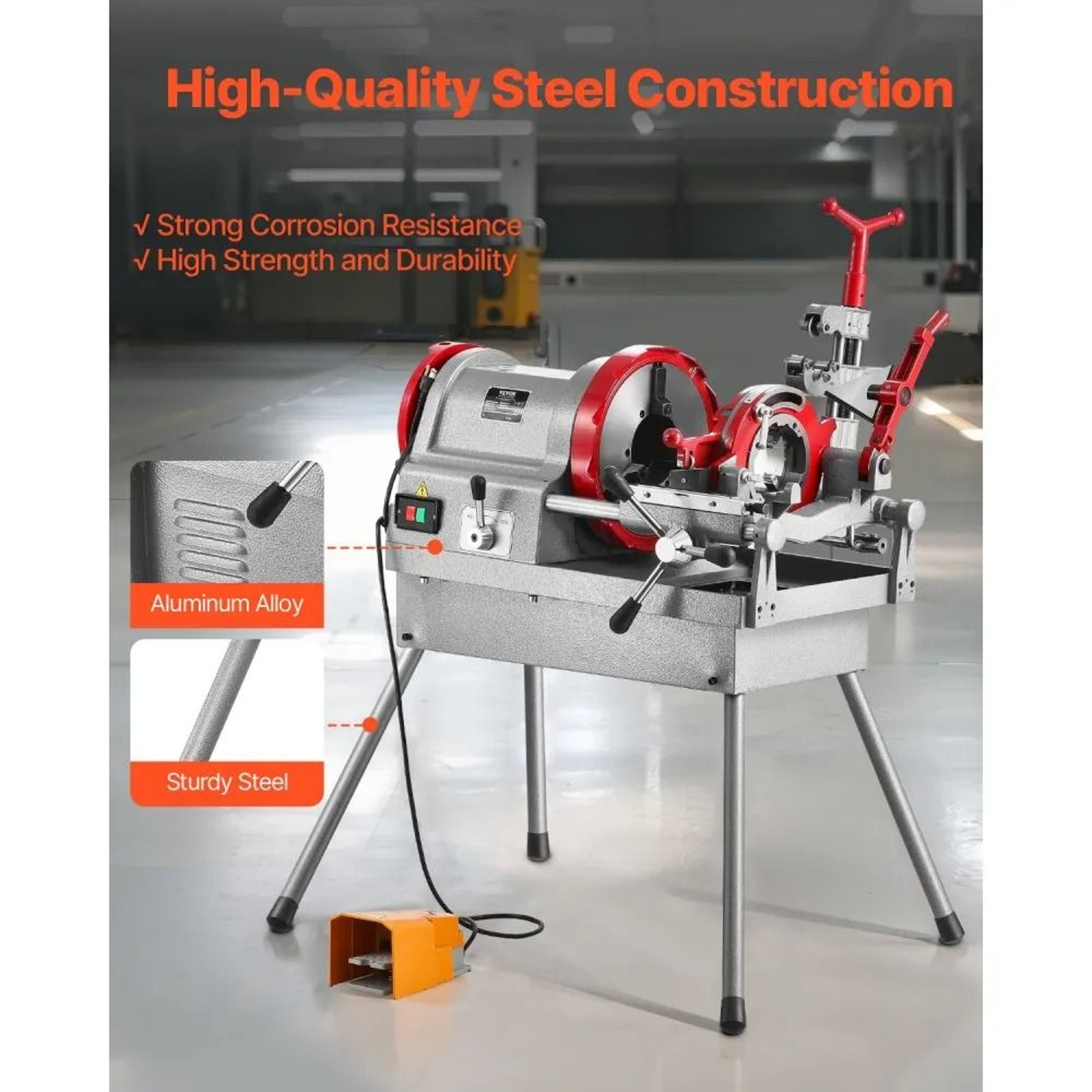 Electric Pipe Threader Machine 750W 28 RPM With Foot Pedal For 12 To 2 Inch Pipes 5