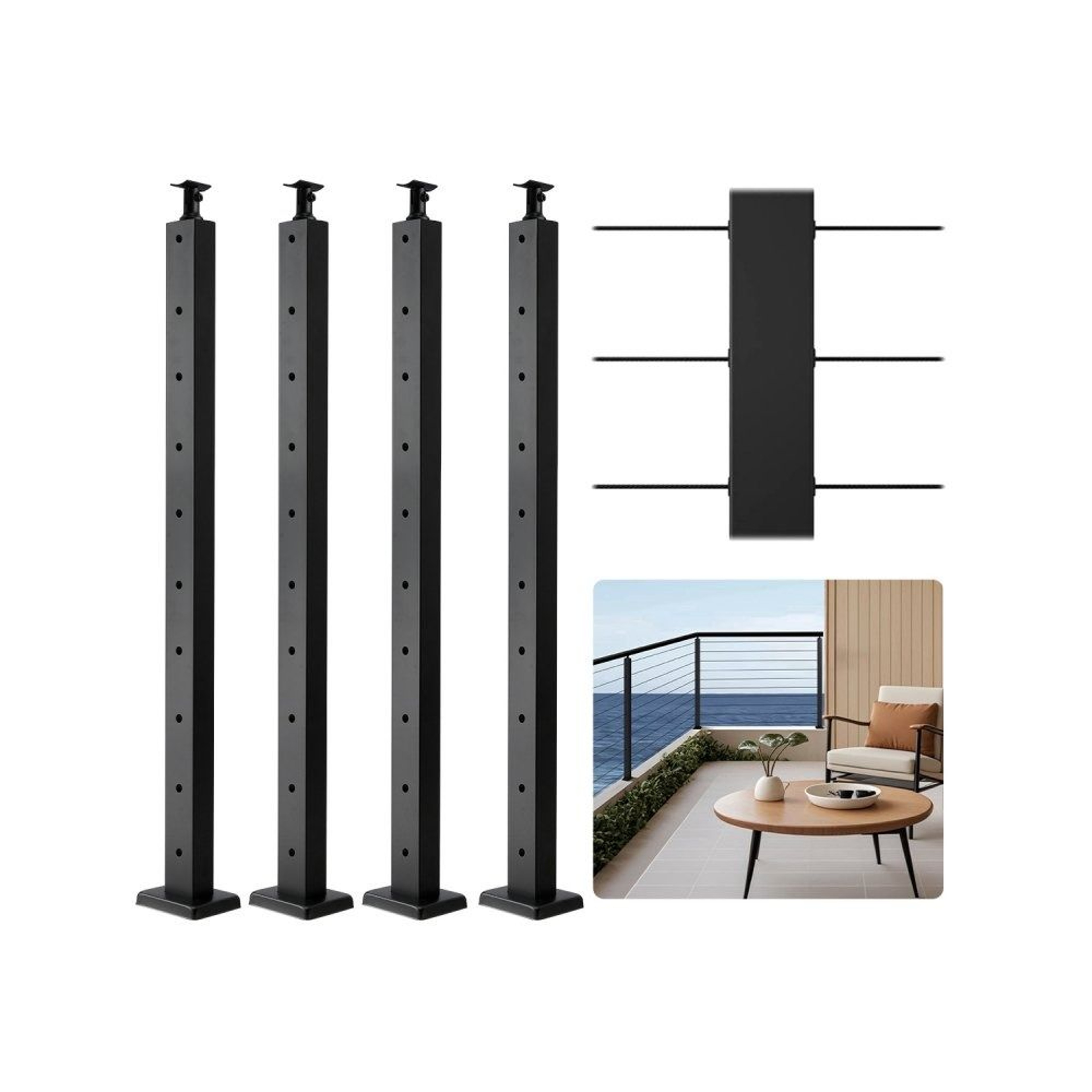 4Pack Stainless Steel Cable Railing Posts 36 Inch Black Deck Railing Supports 0