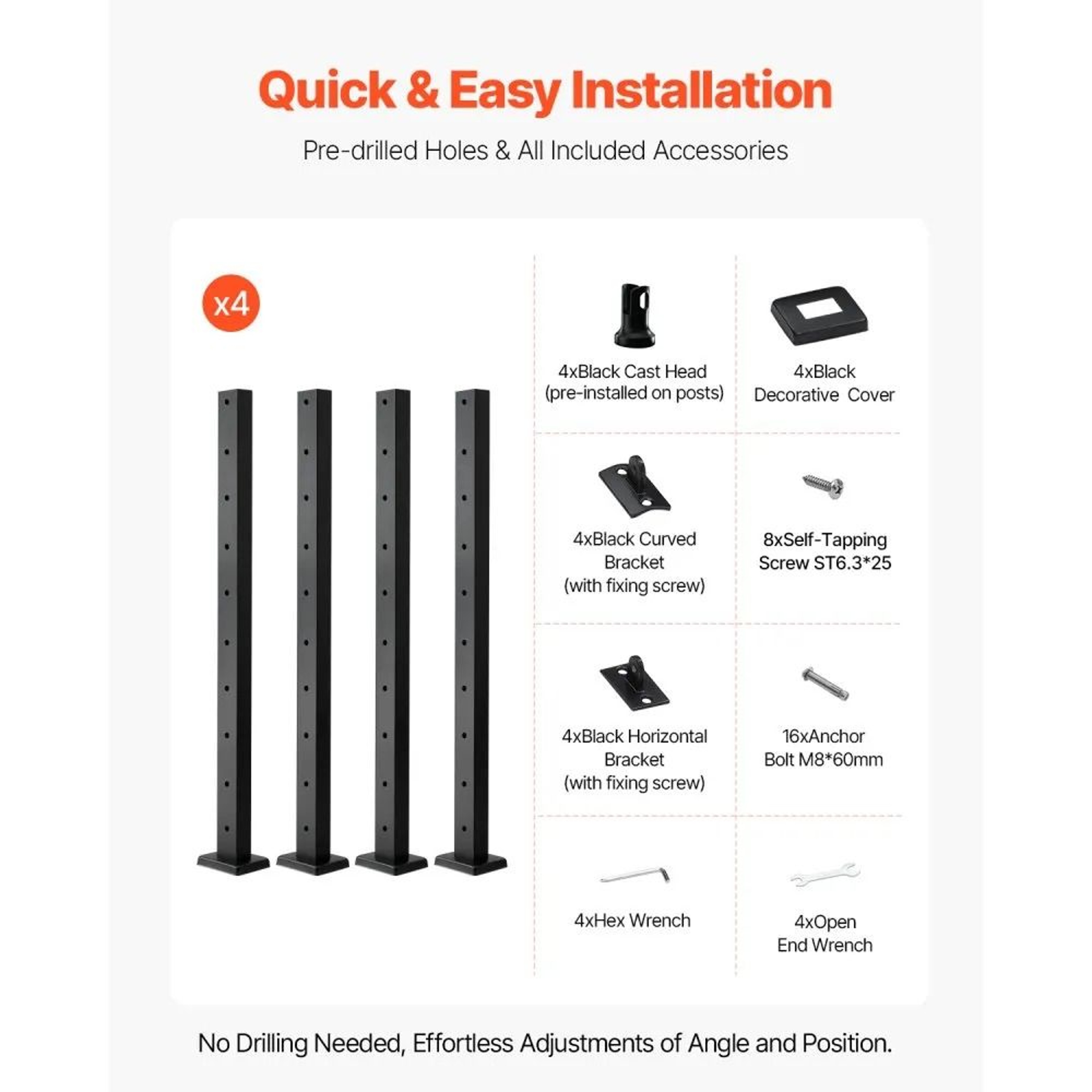 4Pack Stainless Steel Cable Railing Posts 36 Inch Black Deck Railing Supports 2