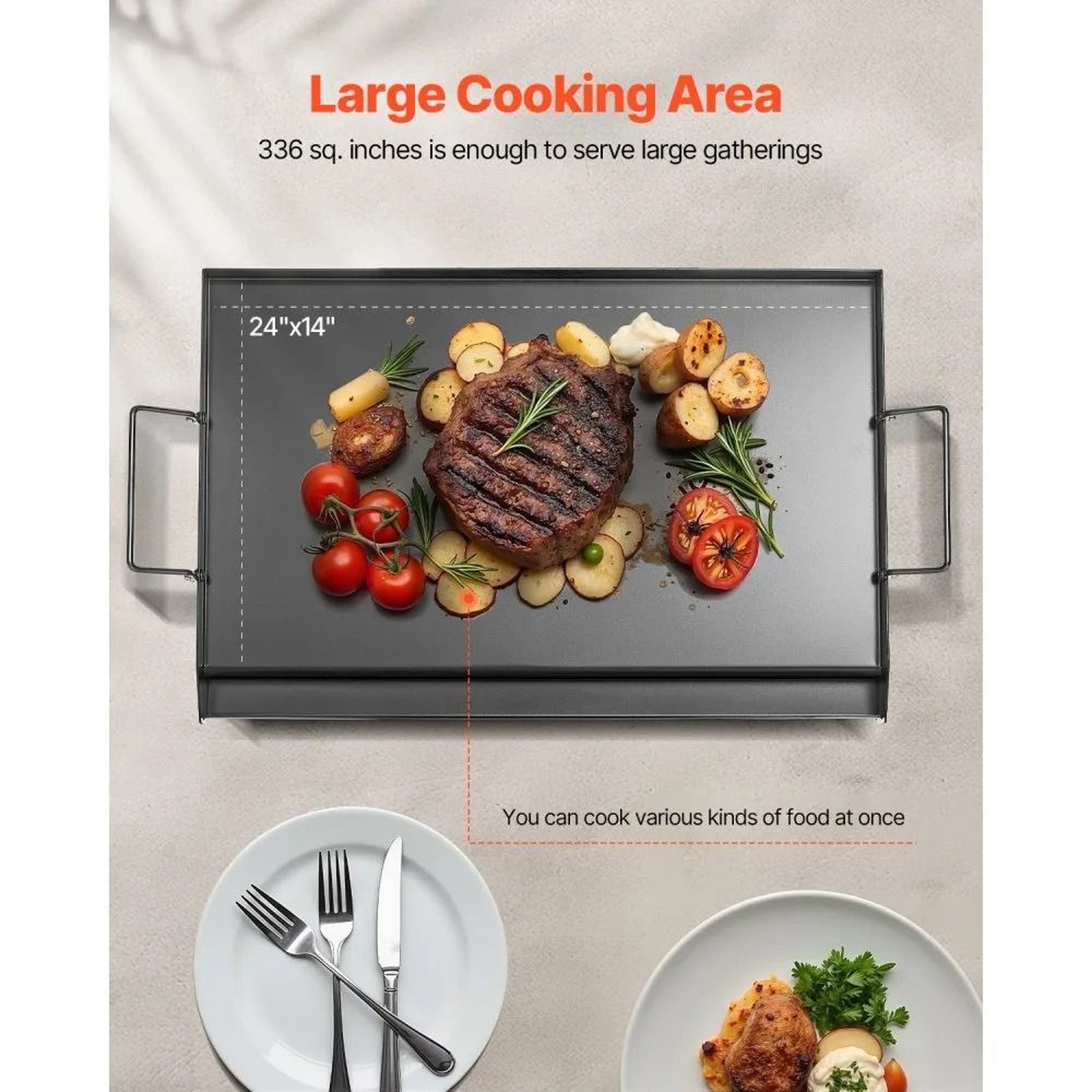 Carbon Steel Griddle 24Inch Flat Top Grill Plate With Removable Handles 2