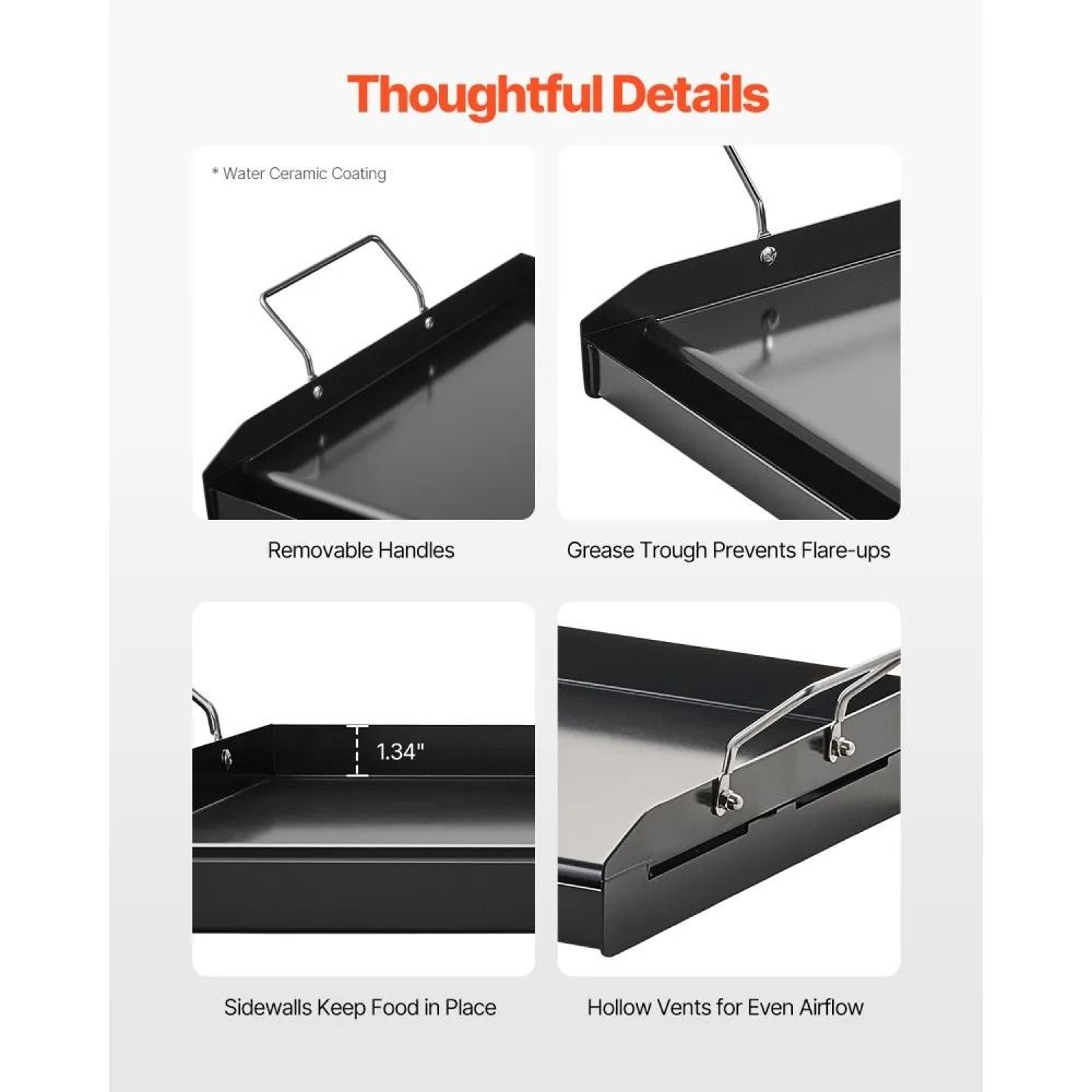Carbon Steel Griddle 24Inch Flat Top Grill Plate With Removable Handles 3