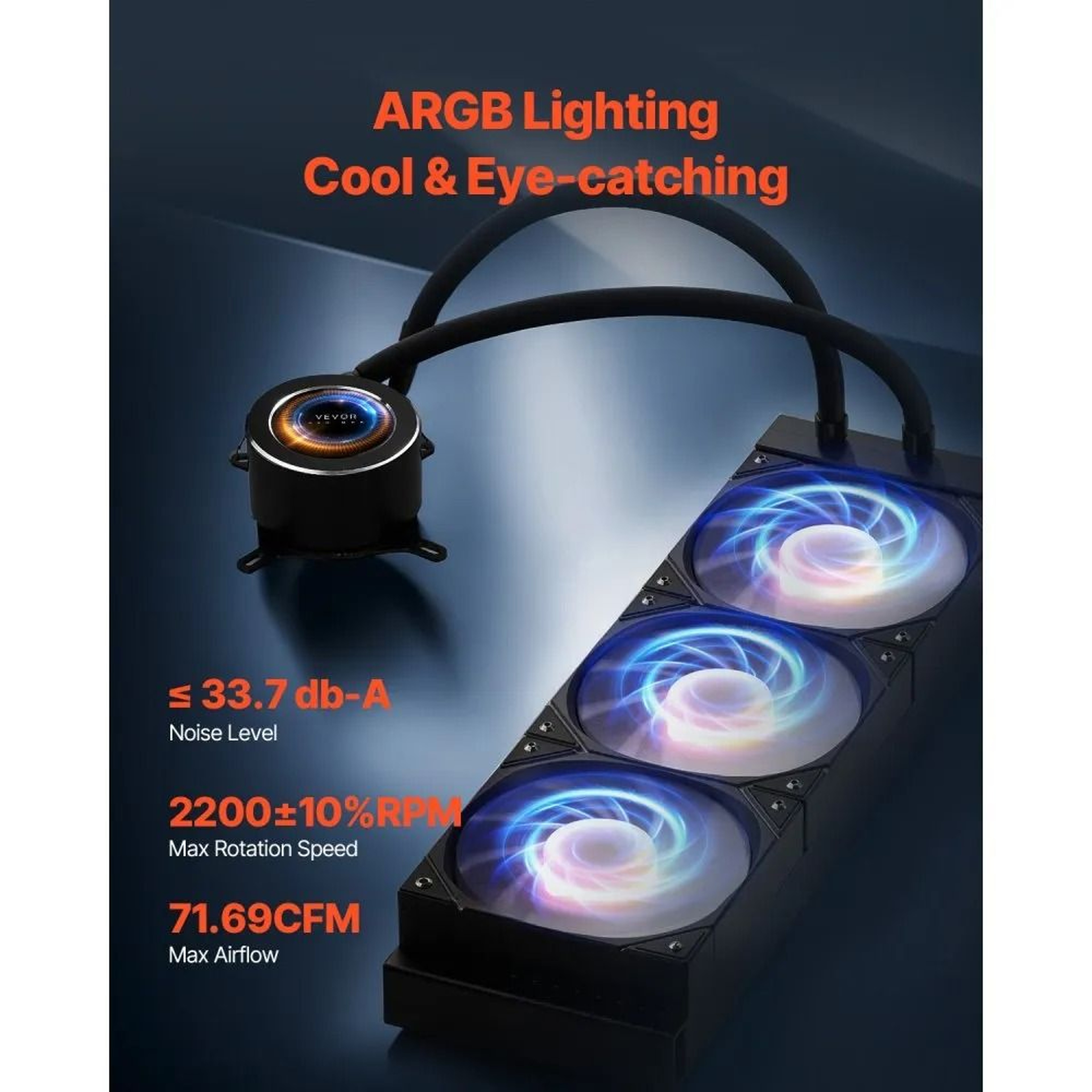 AIO CPU Liquid Cooler With 21Inch LCD Display And Triple 120mm PWM Fans 2