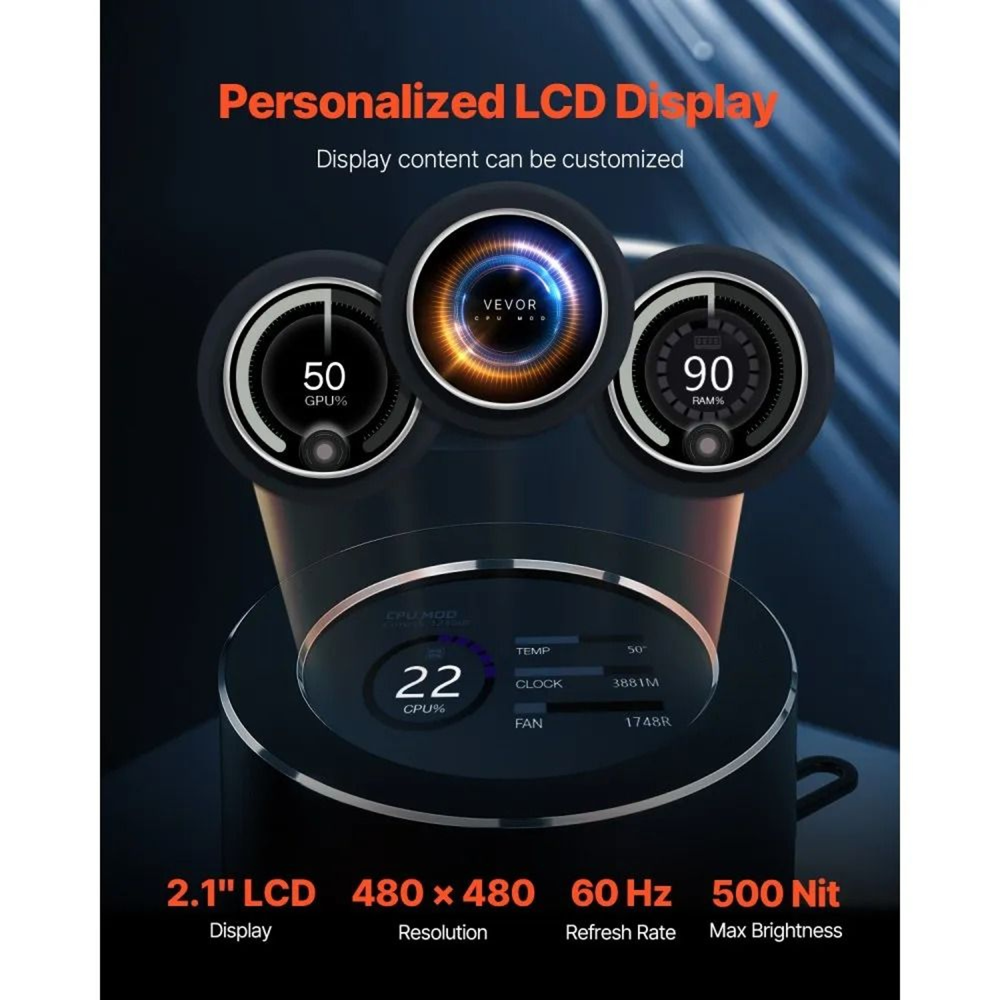 AIO CPU Liquid Cooler With 21Inch LCD Display And Triple 120mm PWM Fans 3