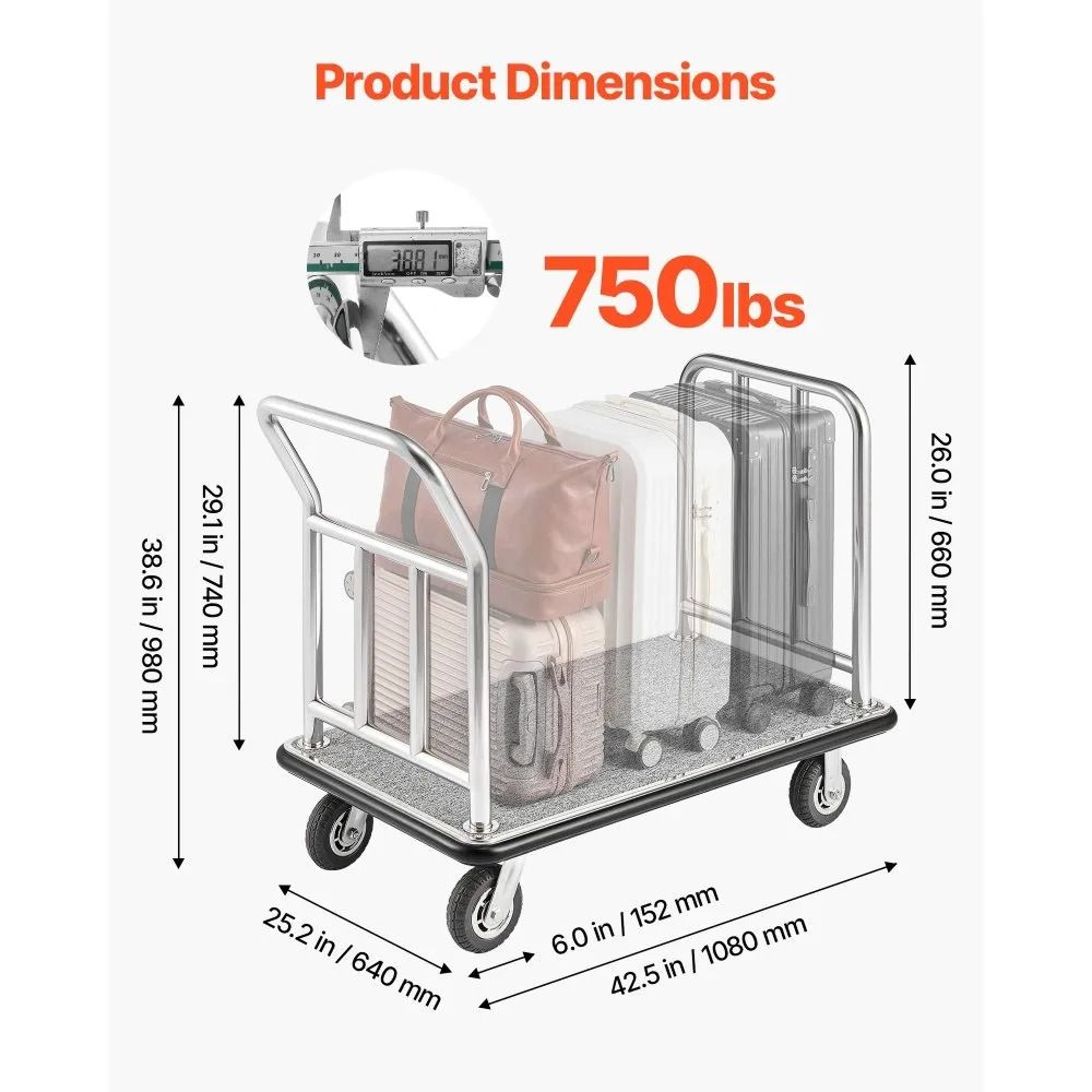 Hotel Luggage Cart With 750 Lb Capacity And Stainless Steel Frame 4