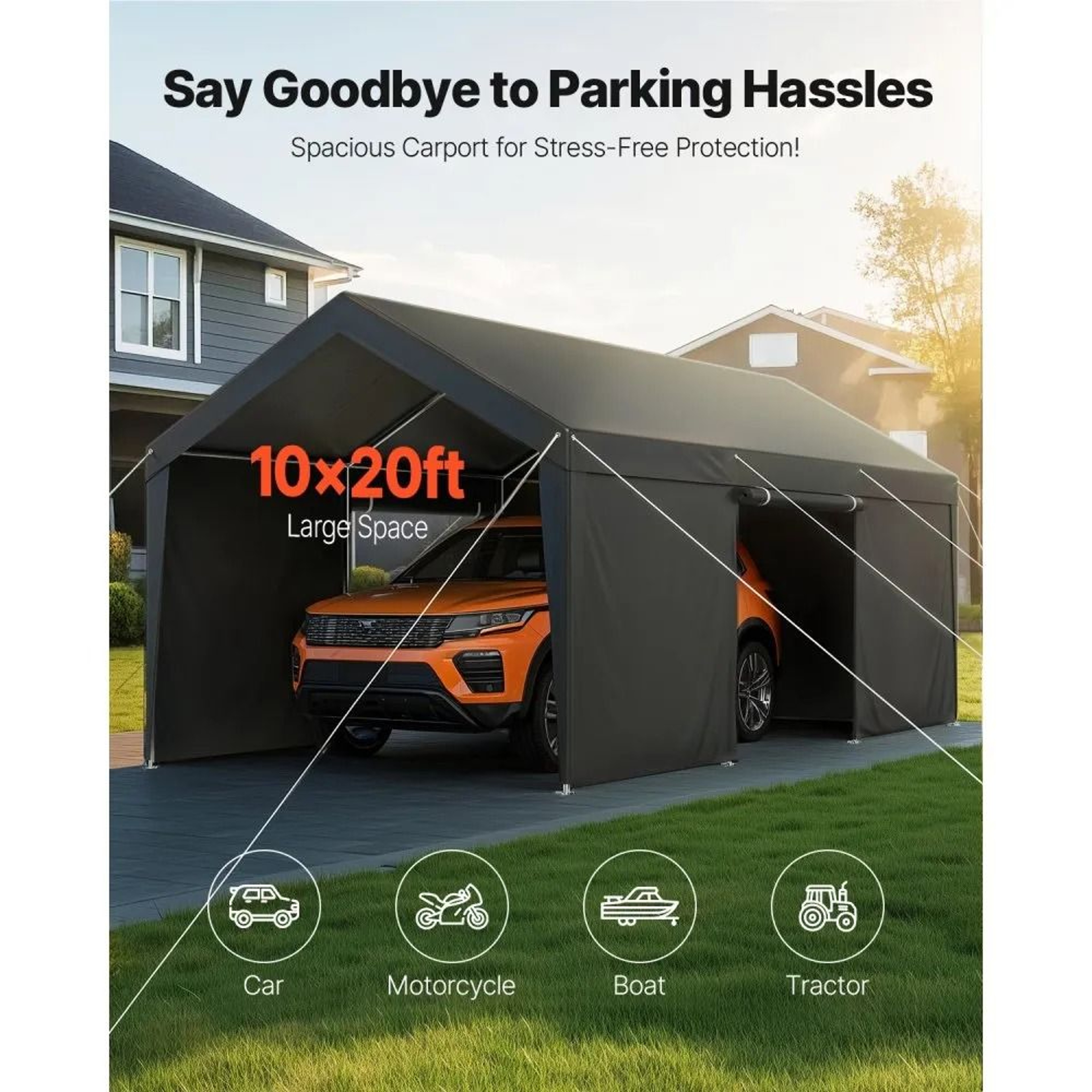 10 X 20 FT Heavy Duty Carport Canopy With Removable Sidewalls And Zipper Door 1