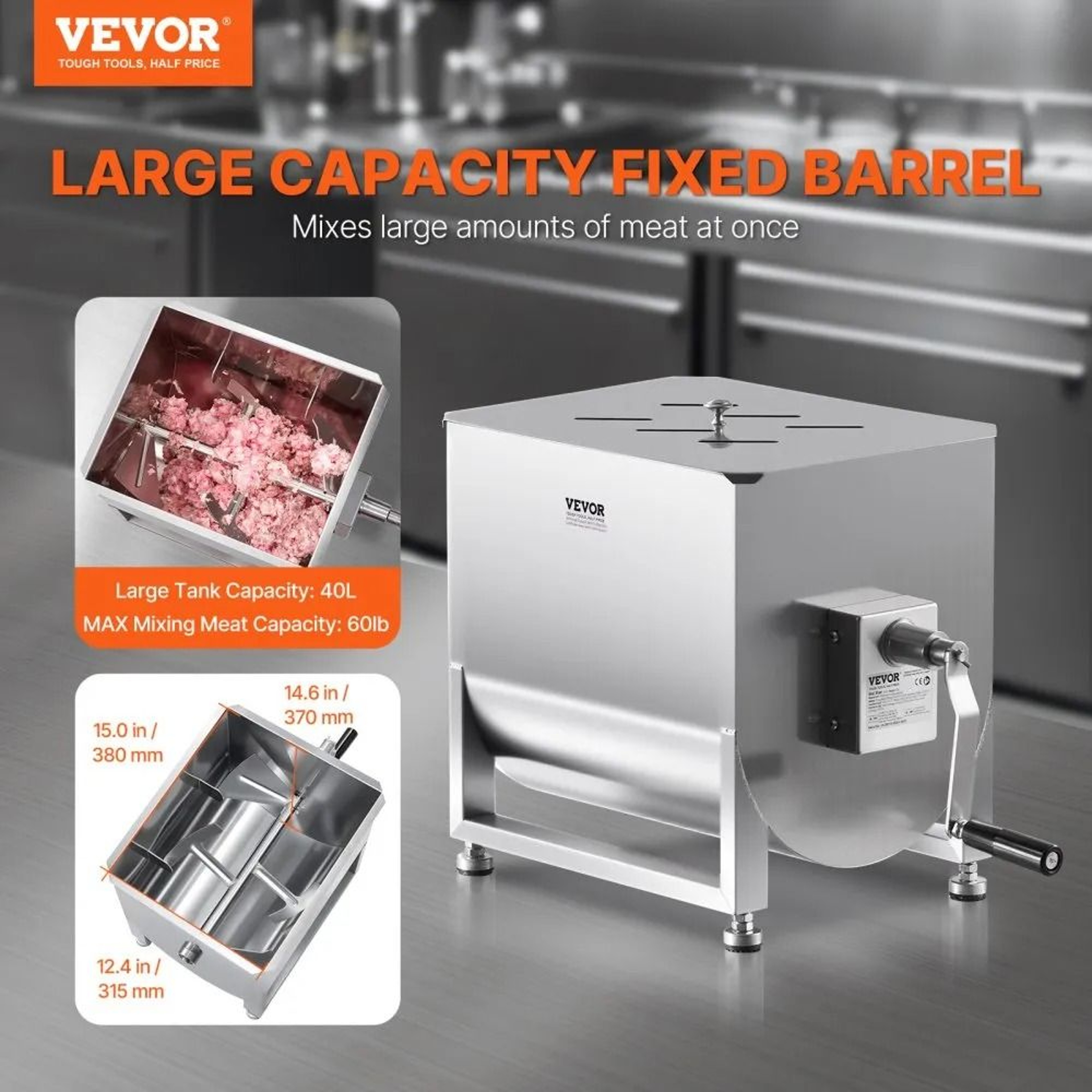 40L Stainless Steel Manual Meat Mixer With Gearbox And Adjustable Feet 2