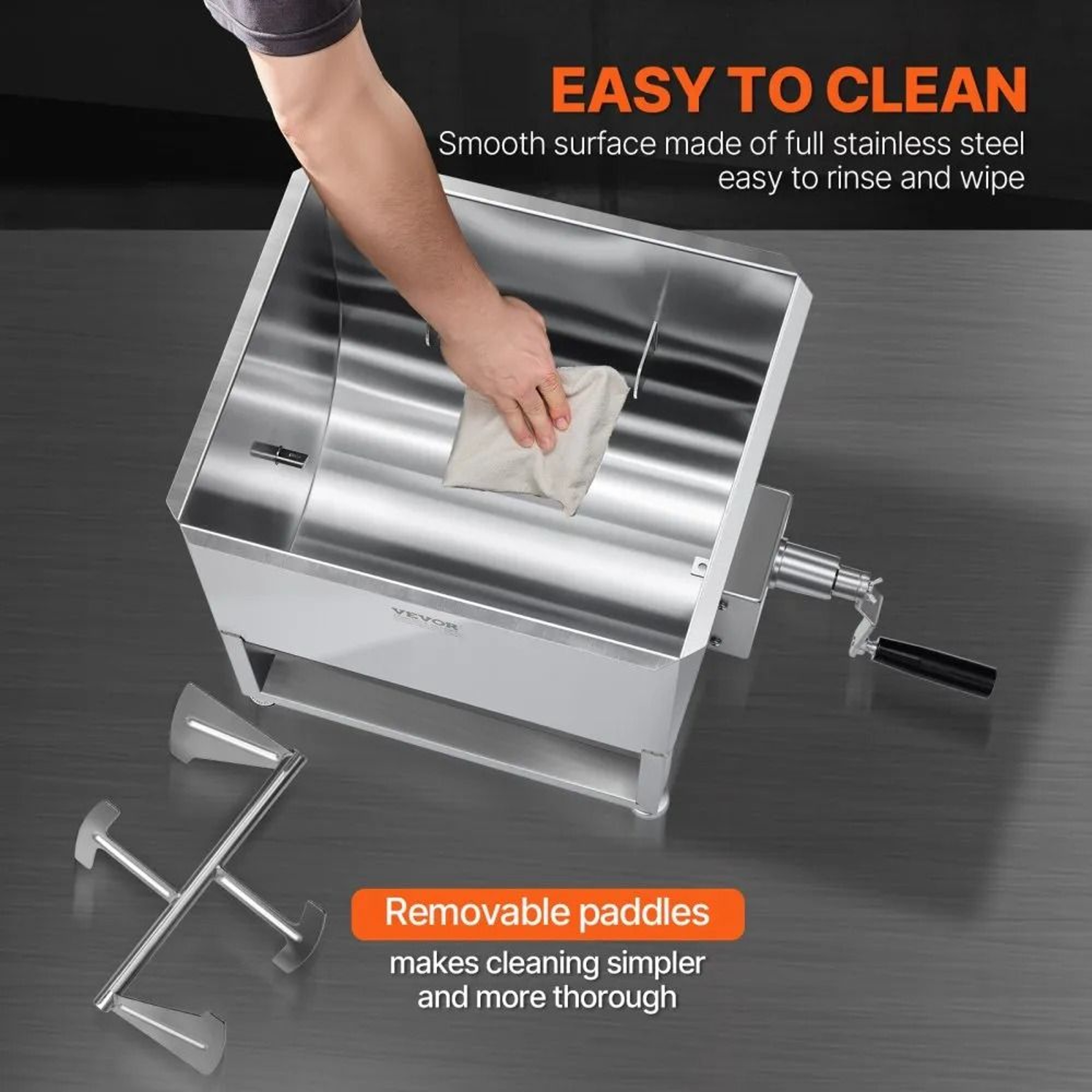 40L Stainless Steel Manual Meat Mixer With Gearbox And Adjustable Feet 5
