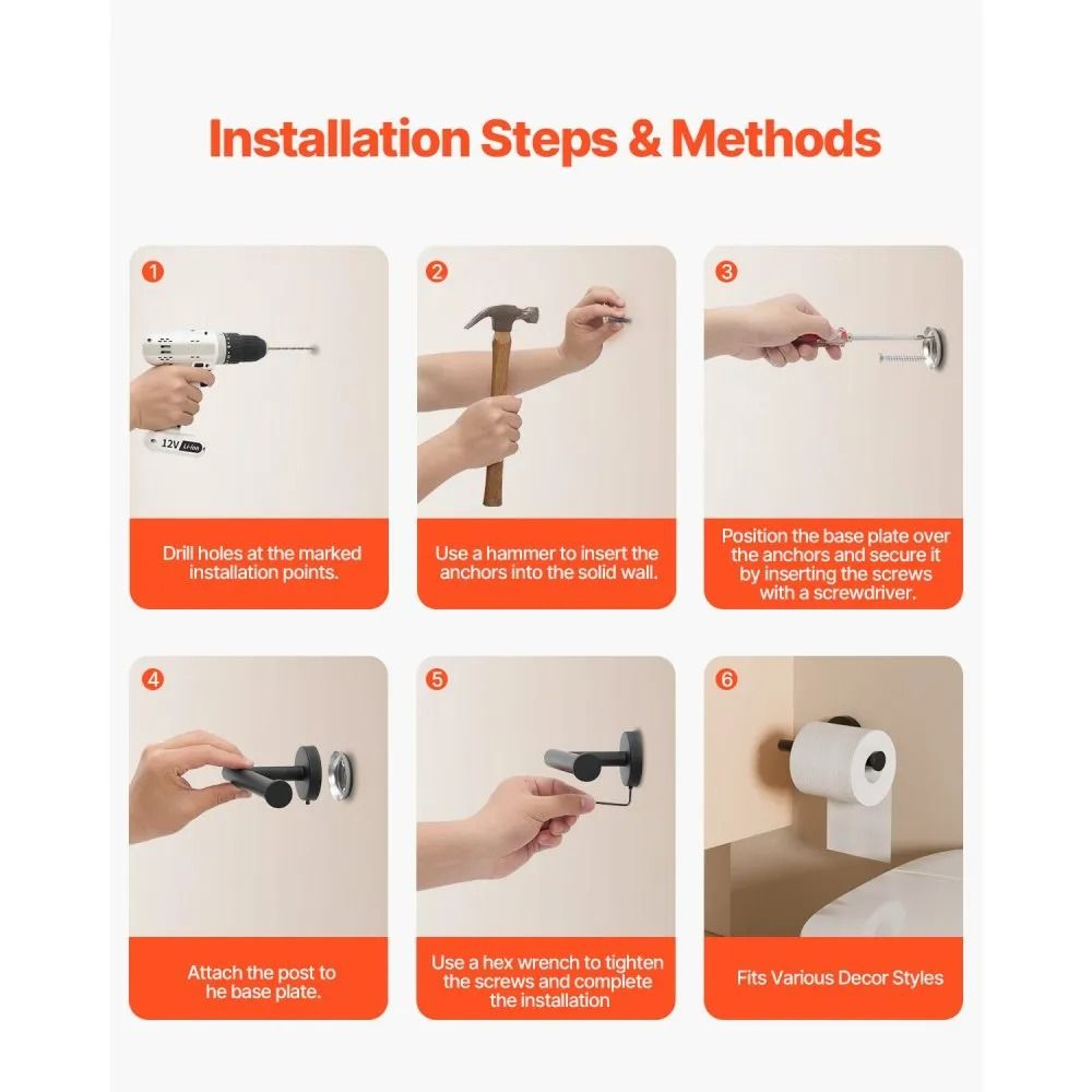 Wall Mounted Toilet Paper Holder For Mega Rolls In Matte Black Stainless Steel 6