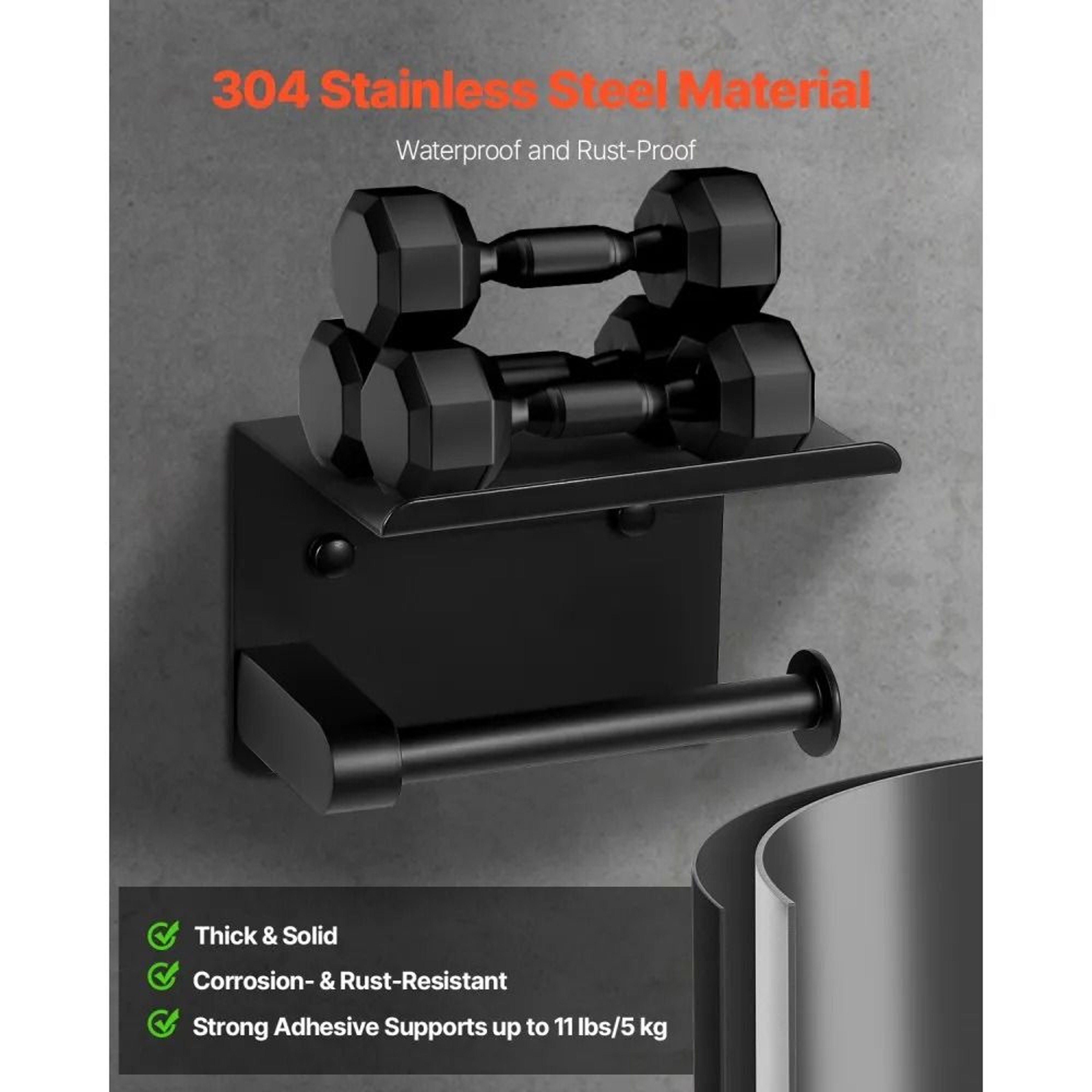 Wall Mounted Toilet Paper Holder With Shelf For Mega Rolls In Matte Black 4