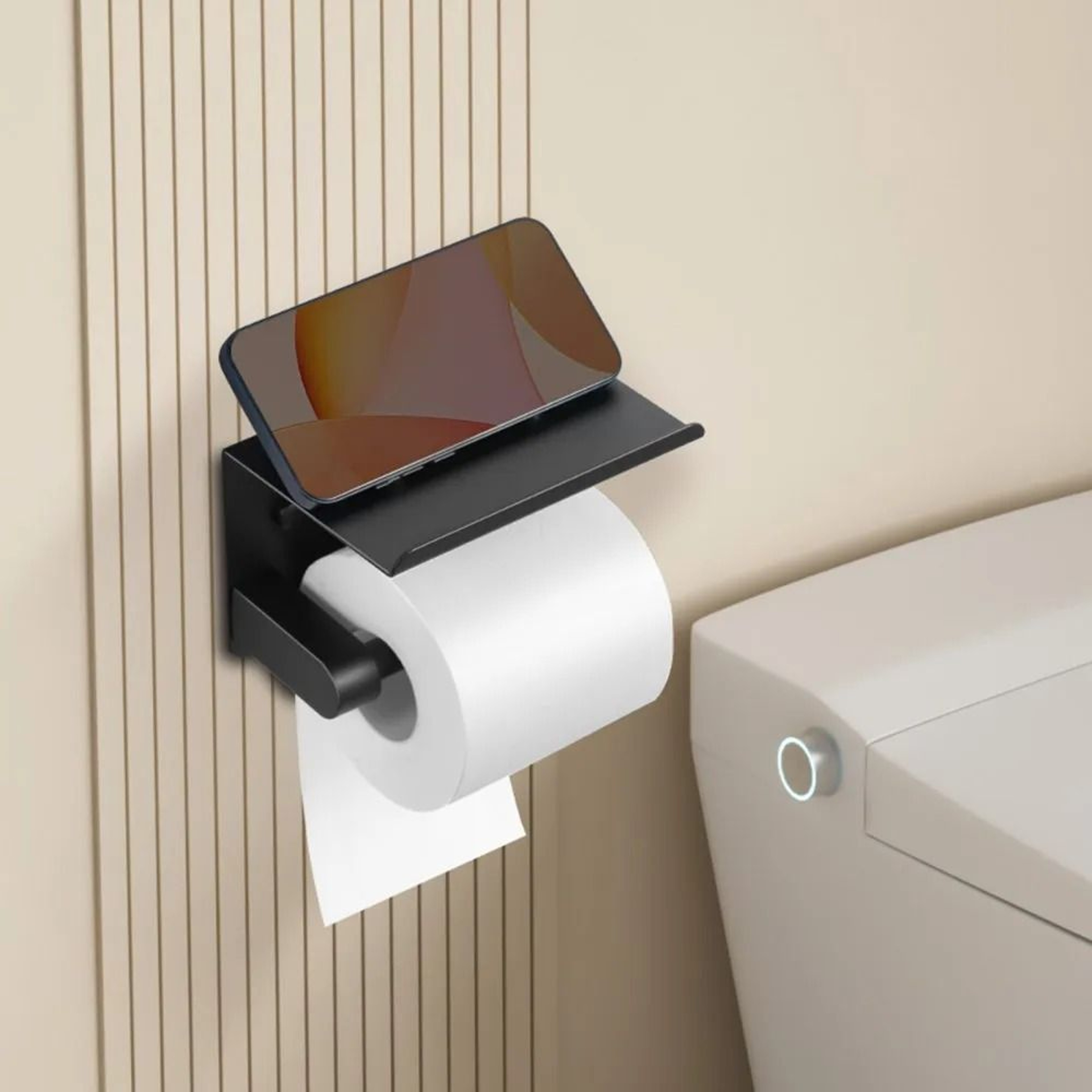 Wall Mounted Toilet Paper Holder With Shelf For Mega Rolls In Matte Black 6