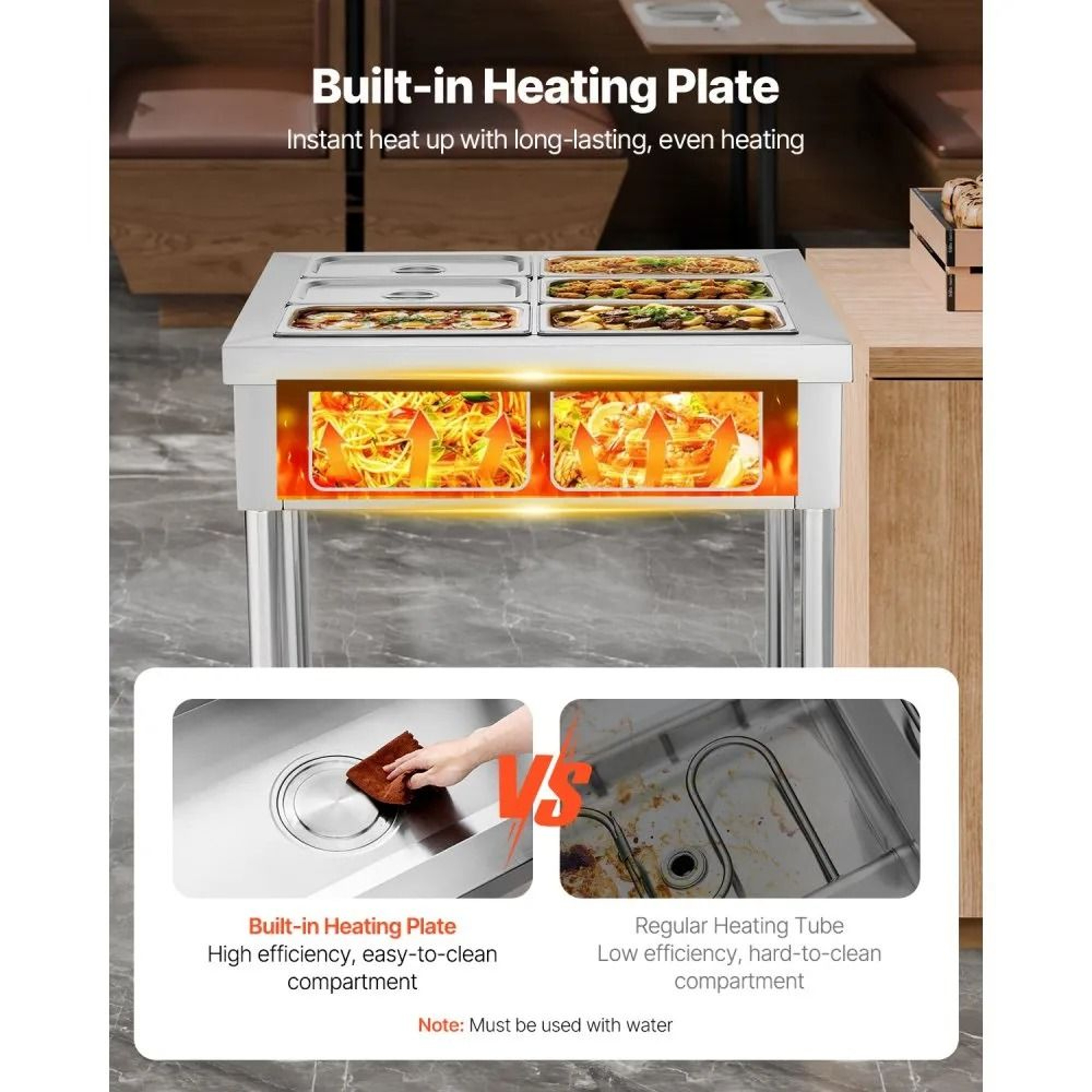 6Pan Commercial Electric Food Warmer 1500W Stainless Steel Steam Table With Undershelf 1