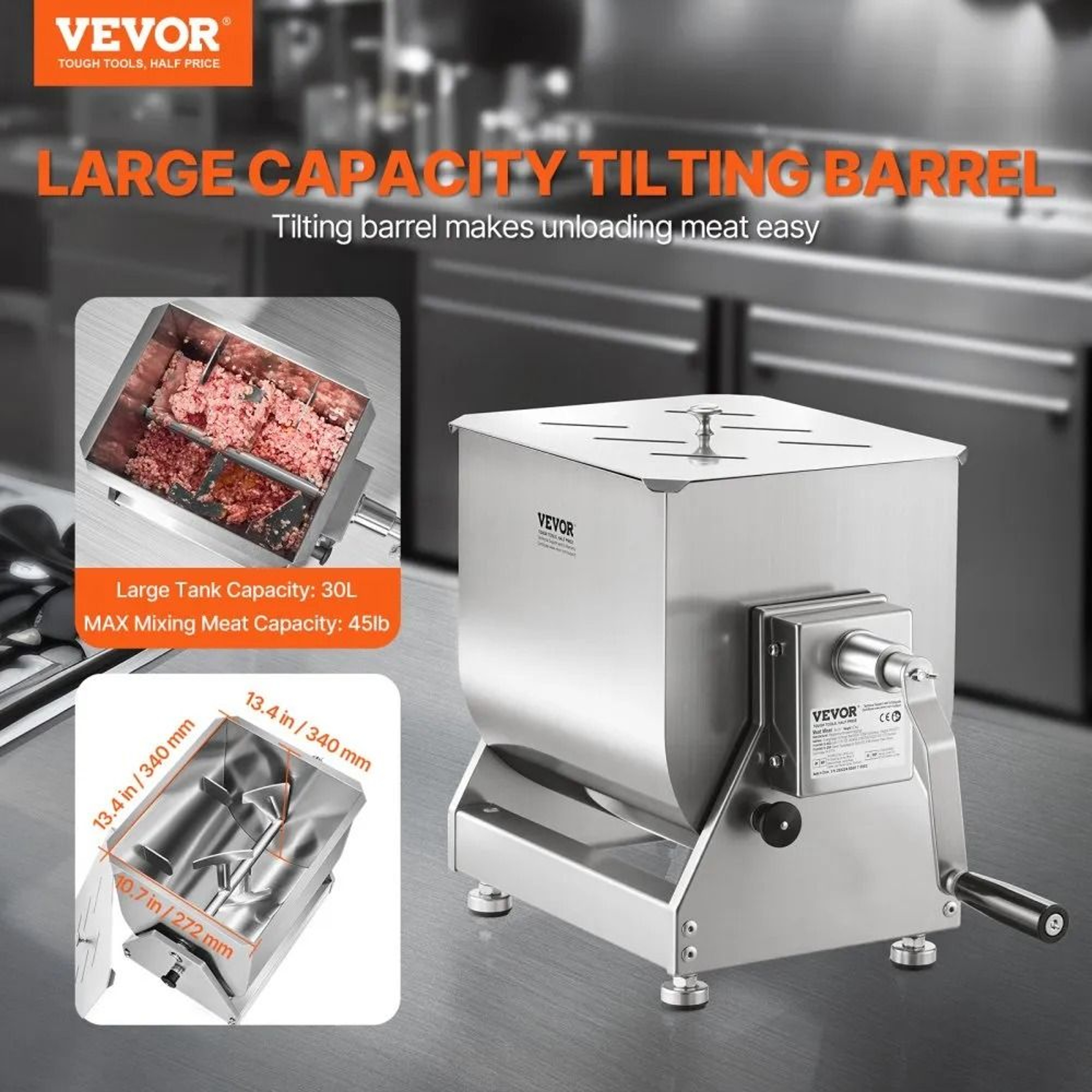 Manual Meat Mixer With 45 Lb Capacity Stainless Steel Tilting Tank 1