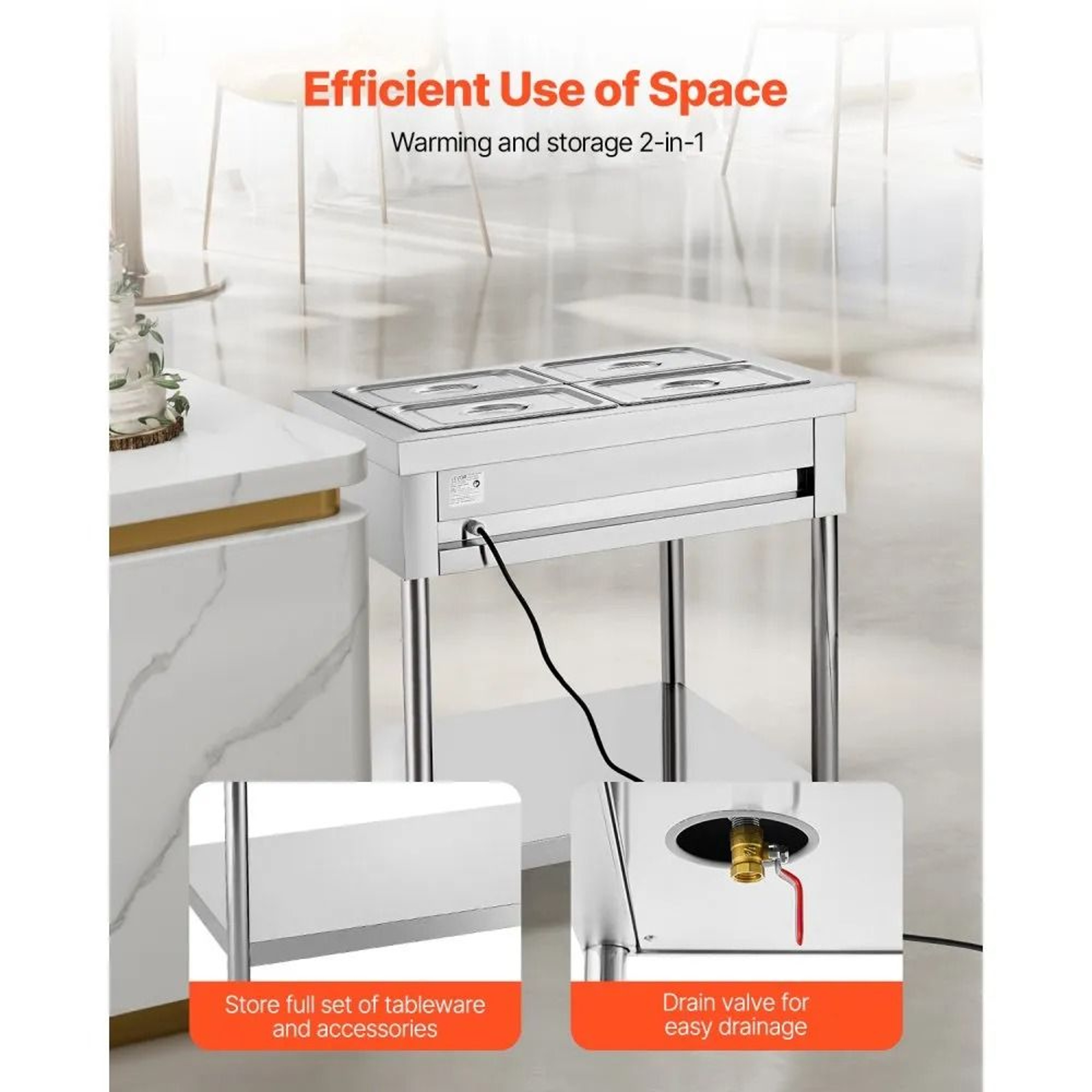 4Pan Commercial Electric Food Warmer 1500W Stainless Steel Buffet Steam Table 2