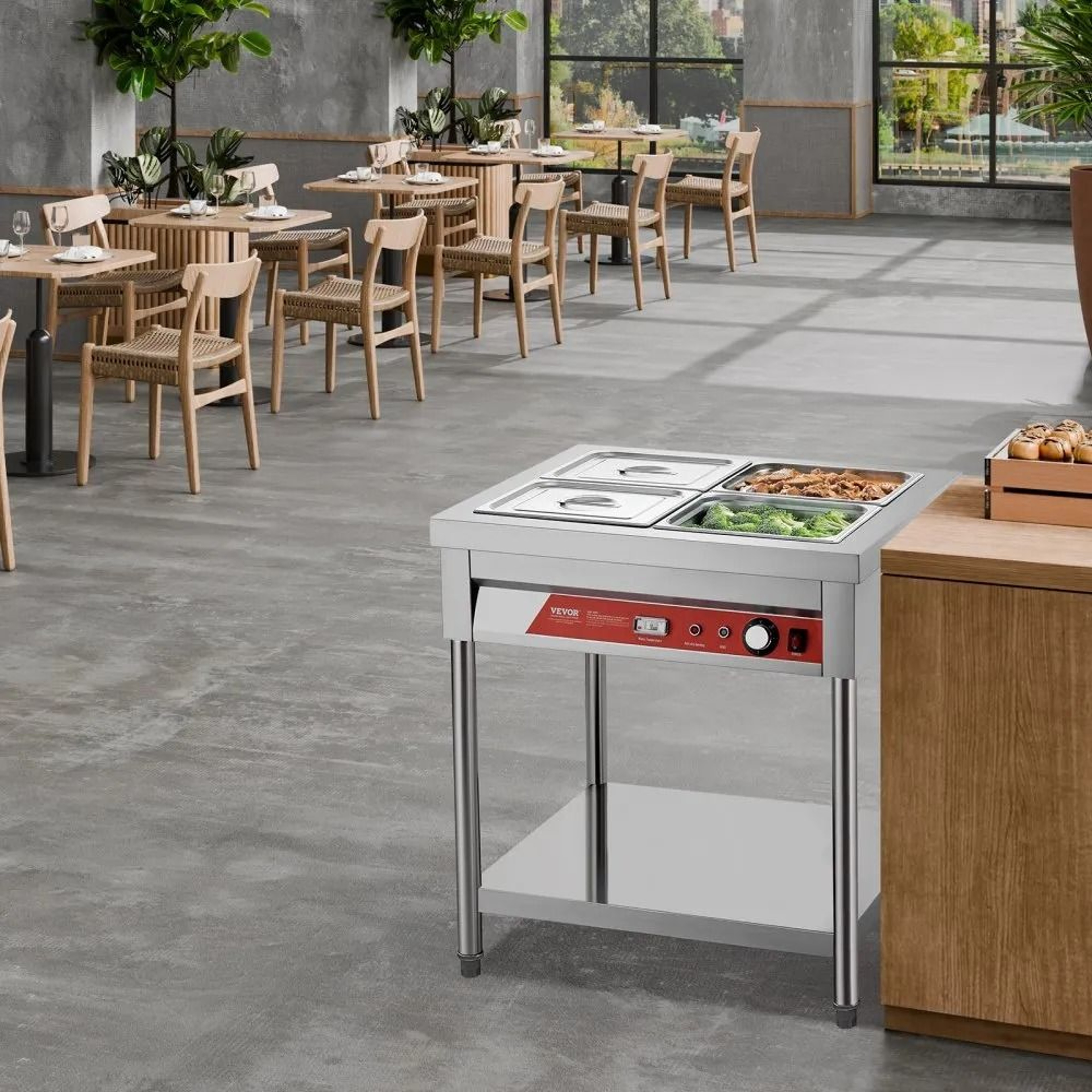 4Pan Commercial Electric Food Warmer 1500W Stainless Steel Buffet Steam Table 6