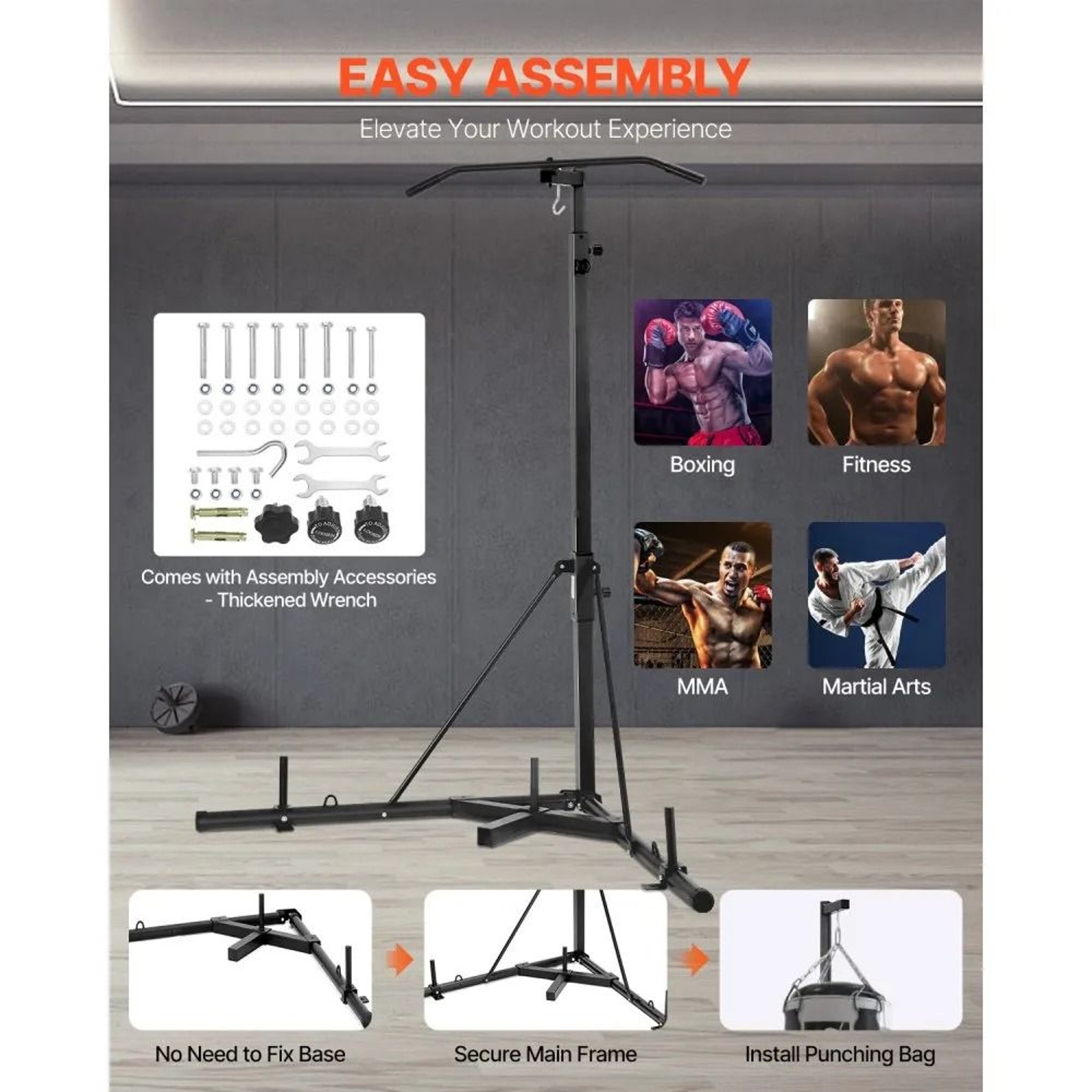 2in1 Adjustable Punching Bag Stand With PullUp Bar HeavyDuty Steel Home Gym Rack 2