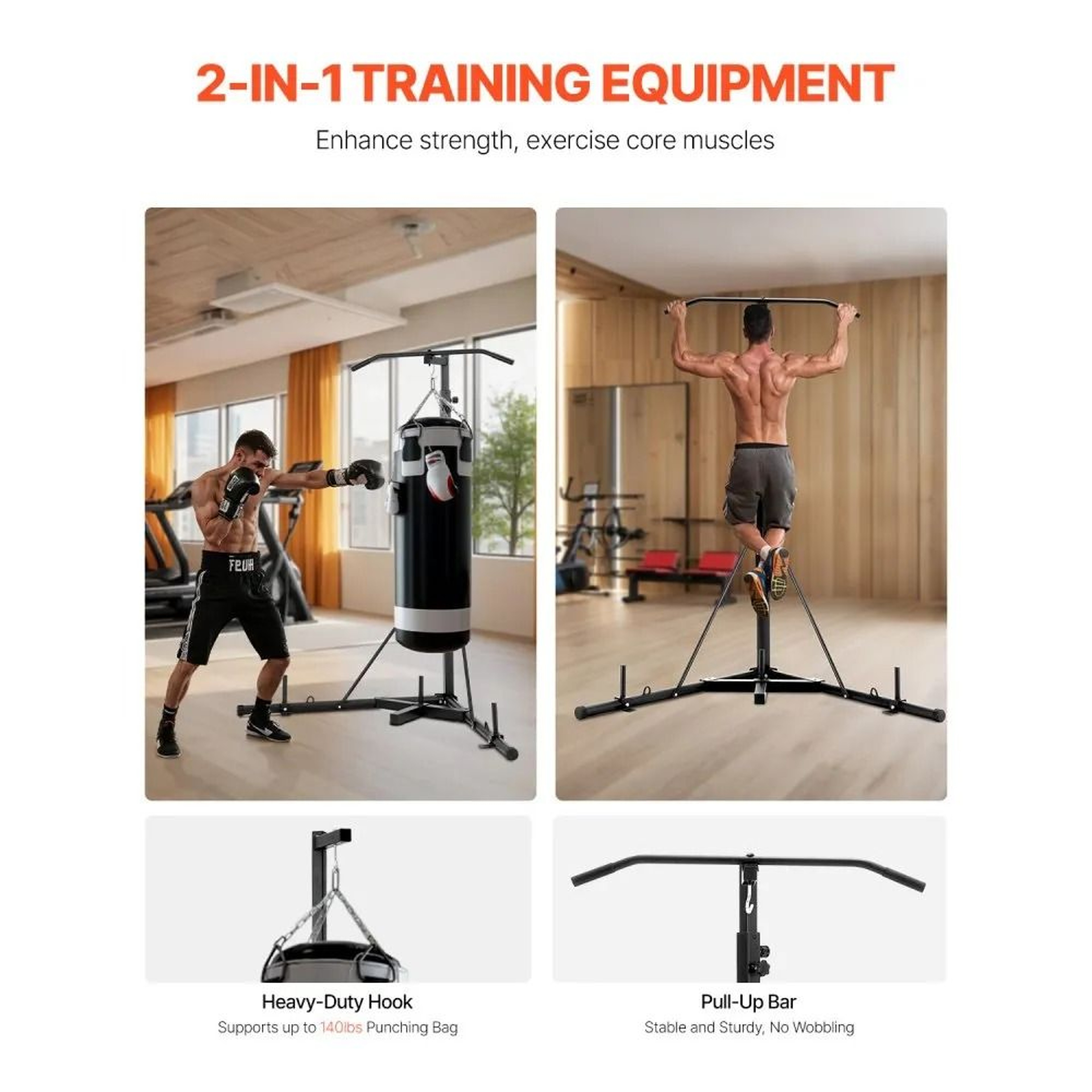 2in1 Adjustable Punching Bag Stand With PullUp Bar HeavyDuty Steel Home Gym Rack 1