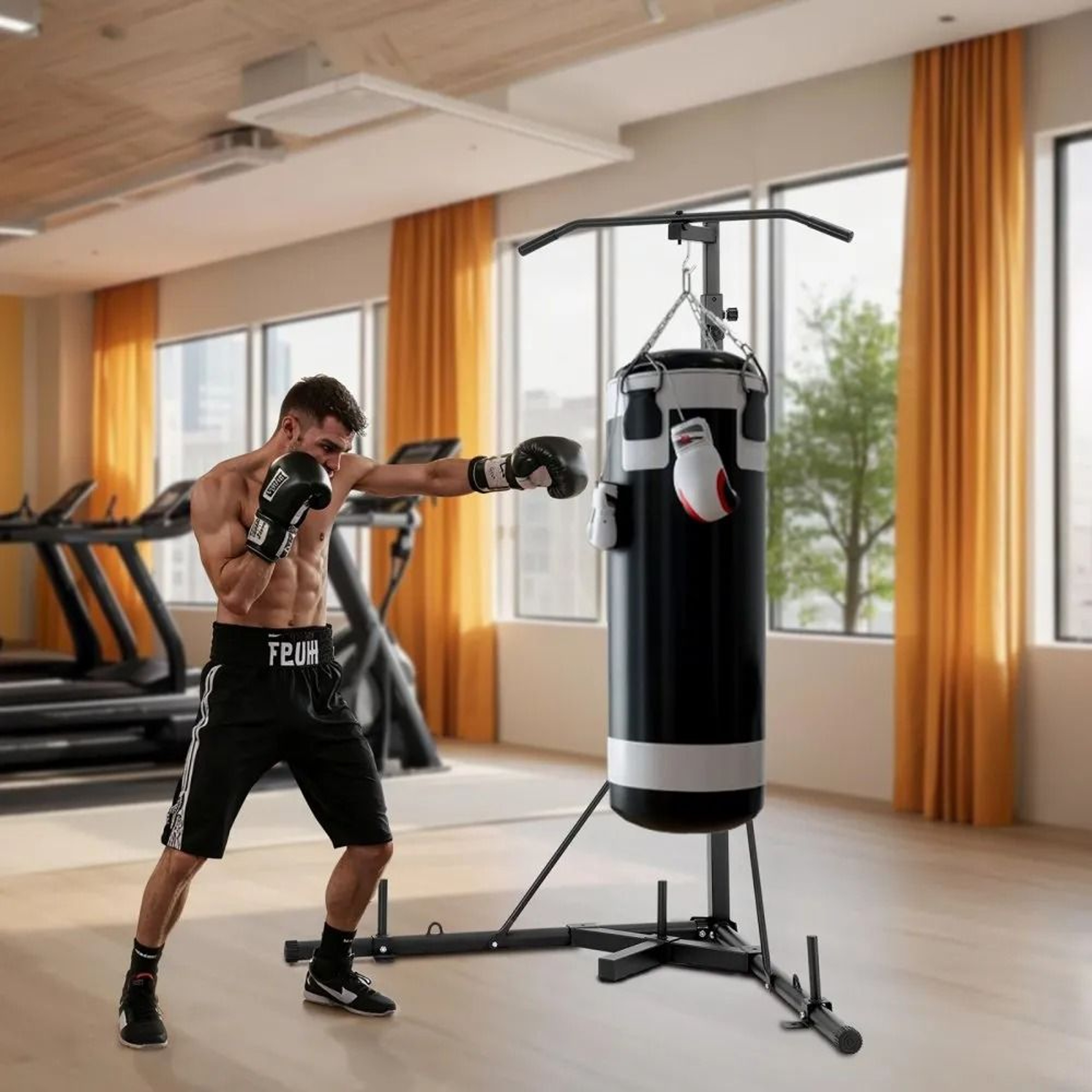 2in1 Adjustable Punching Bag Stand With PullUp Bar HeavyDuty Steel Home Gym Rack 6