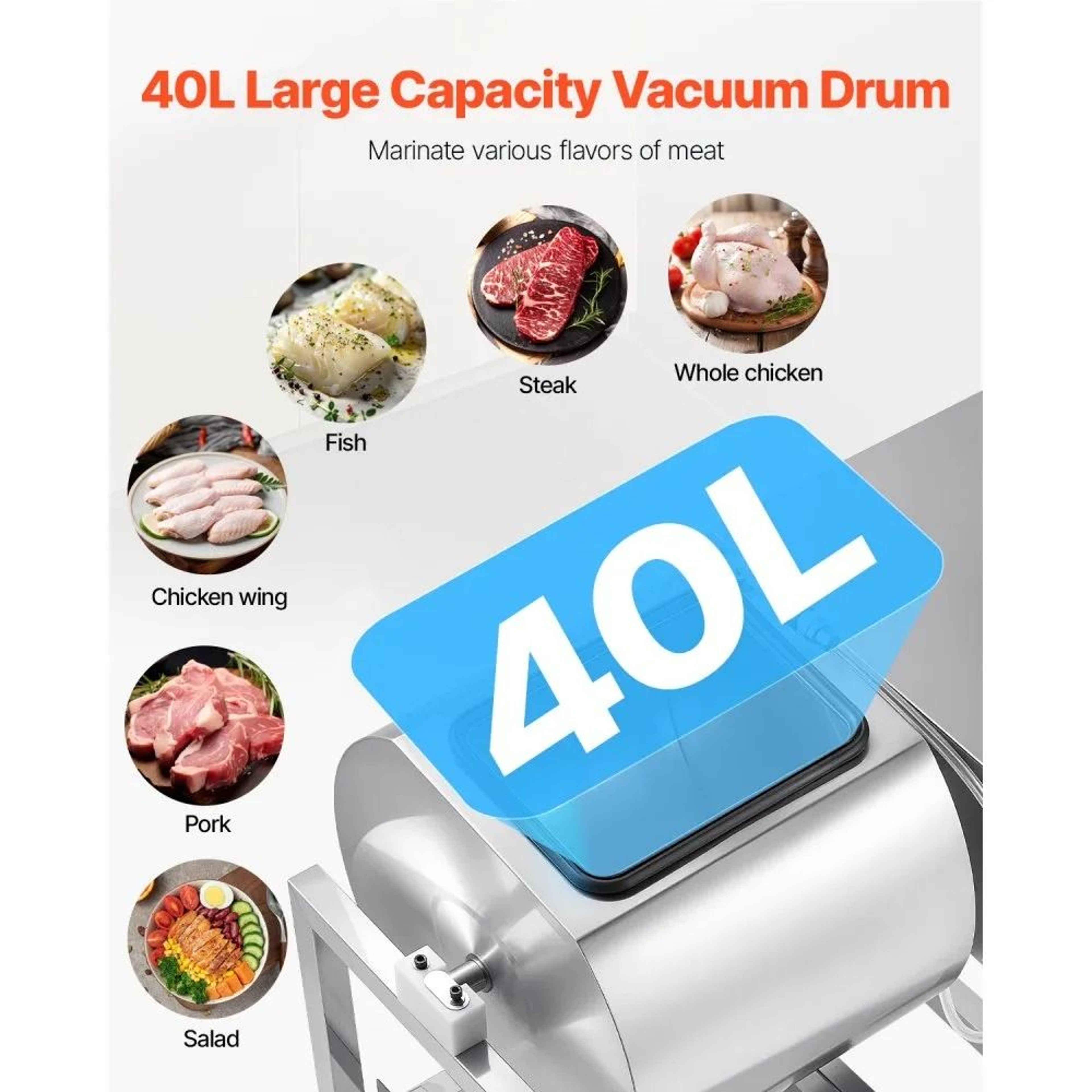 Commercial Meat Tumbler Marinator With 40L Vacuum Drum And 3Speed Control 1