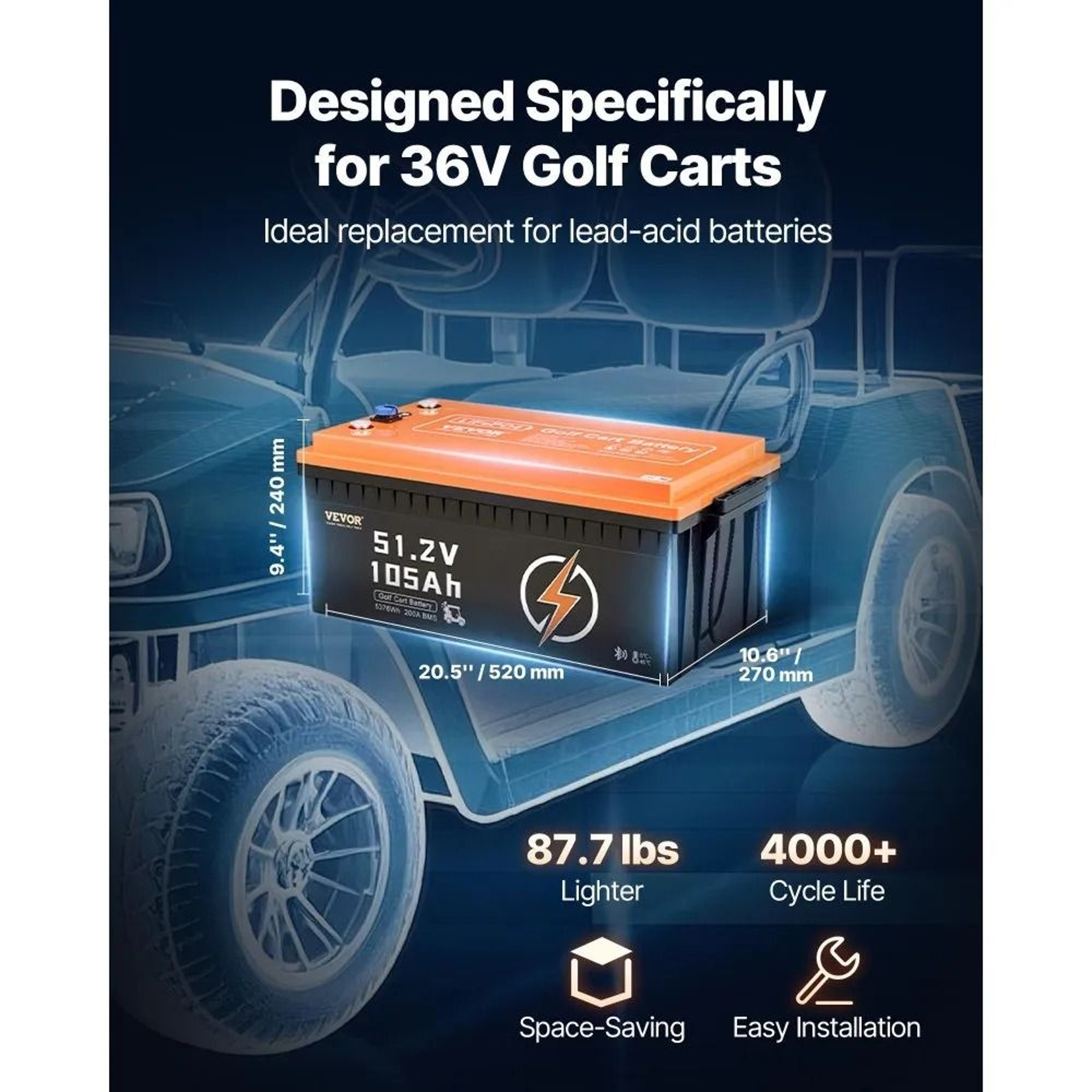 48V 105Ah LiFePO4 Golf Cart Lithium Battery With 200A BMS And LCD Monitor 4