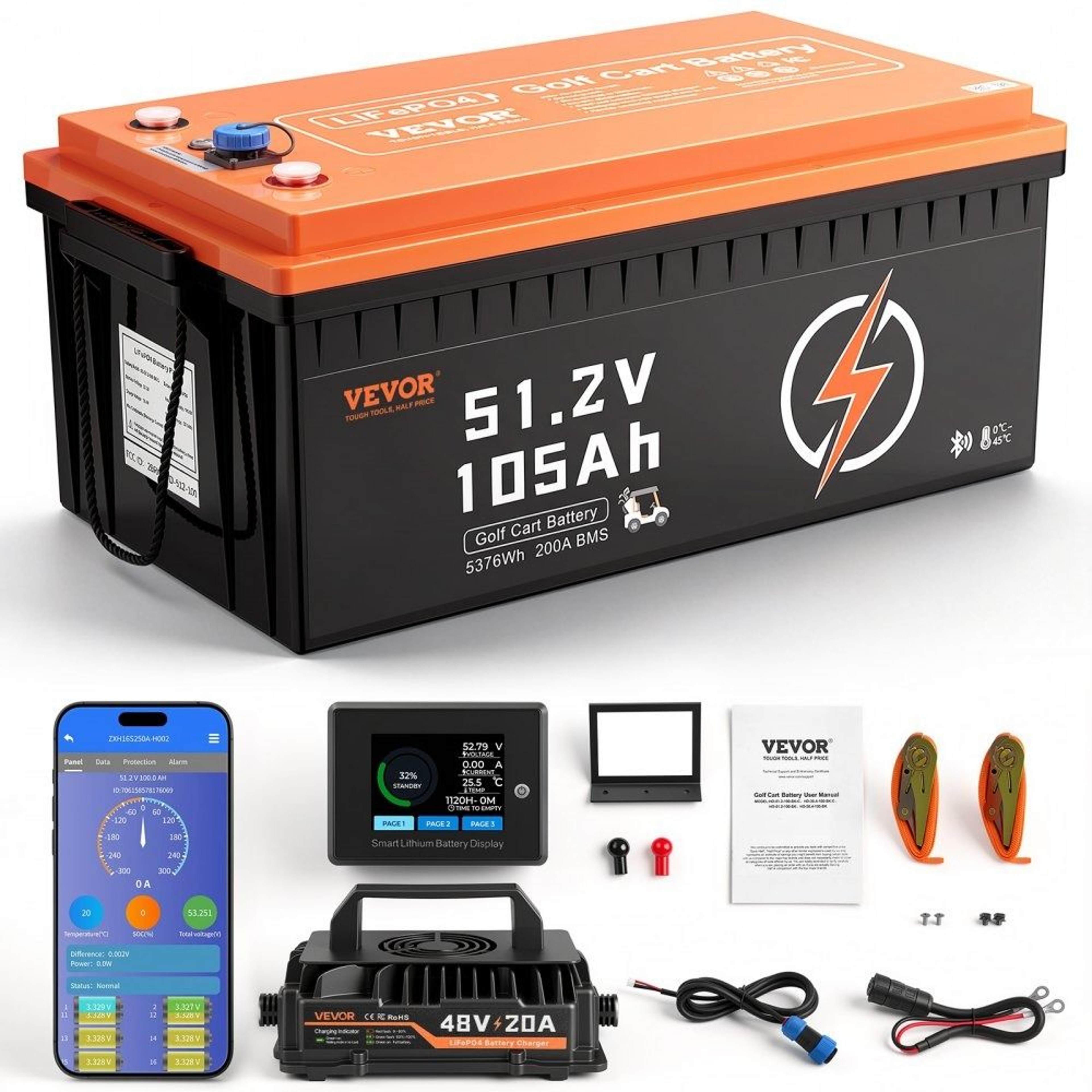 48V 105Ah LiFePO4 Golf Cart Lithium Battery With 200A BMS And LCD Monitor 0
