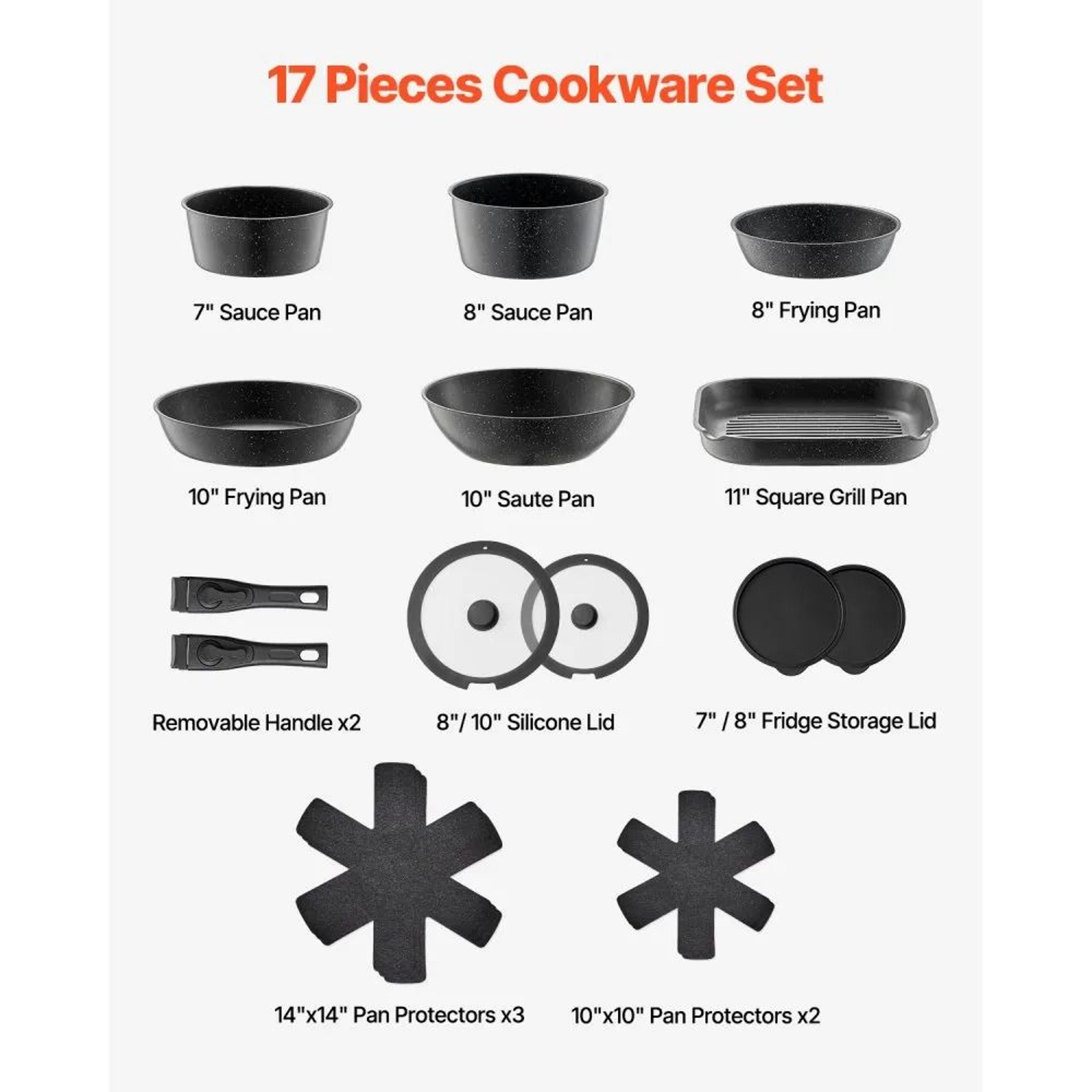 17Piece Nonstick Pots And Pans Set With Detachable Handles For Induction Cooking 7