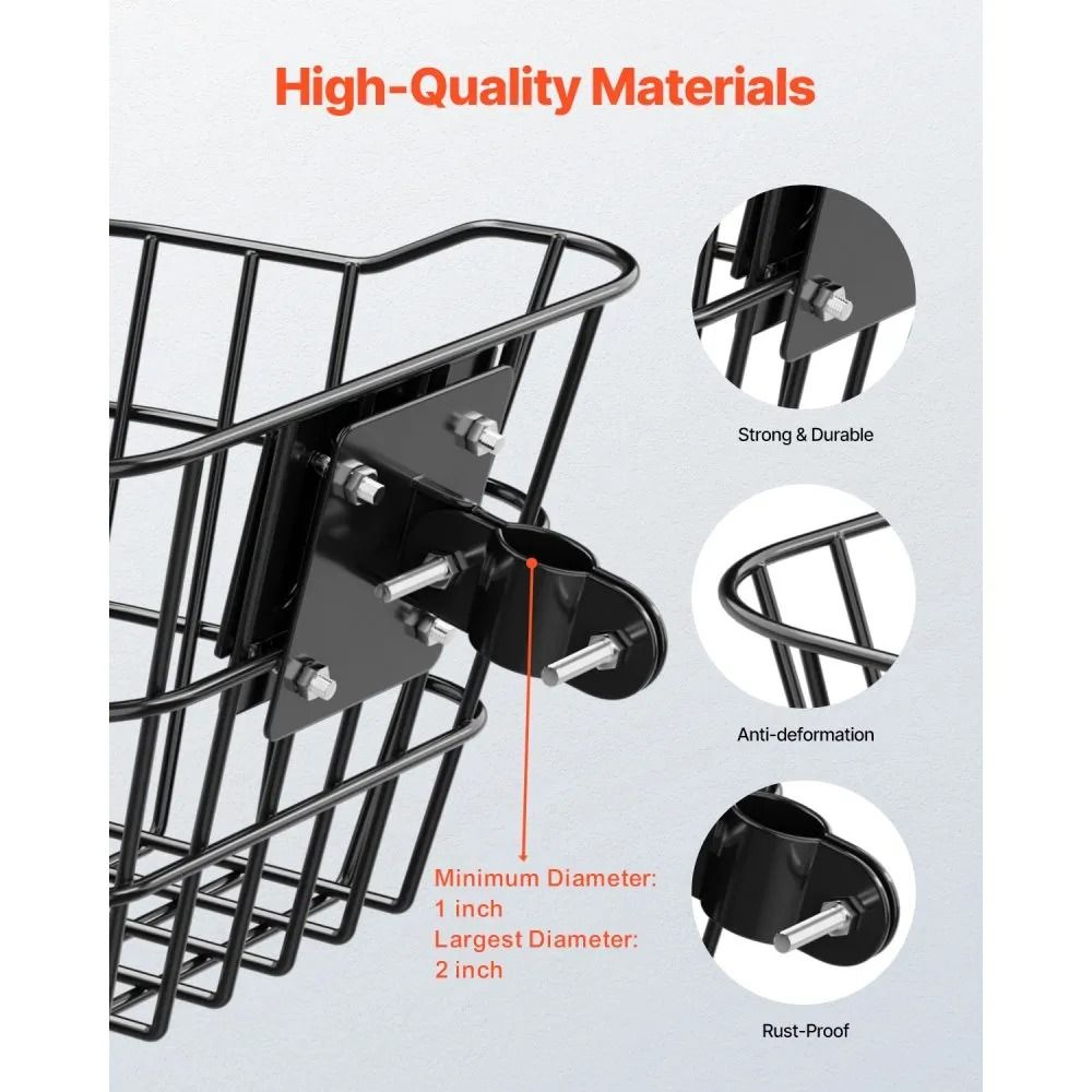 Front Bike Basket With Steel Frame And Fixed Mounting Bracket 20 Lb Capacity 2