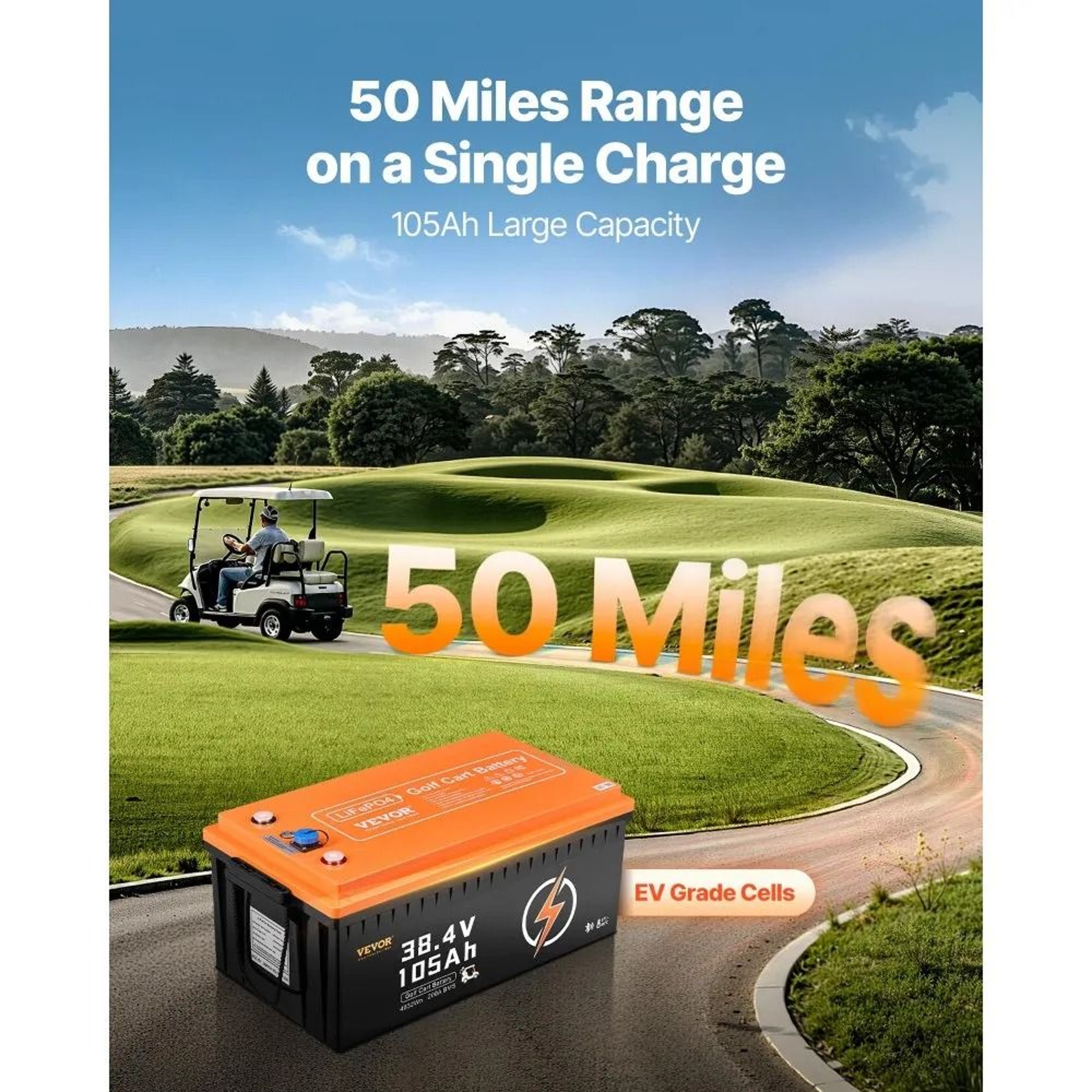 36V 105Ah LiFePO4 Golf Cart Lithium Battery With 200A BMS And Bluetooth LCD Monitor 1