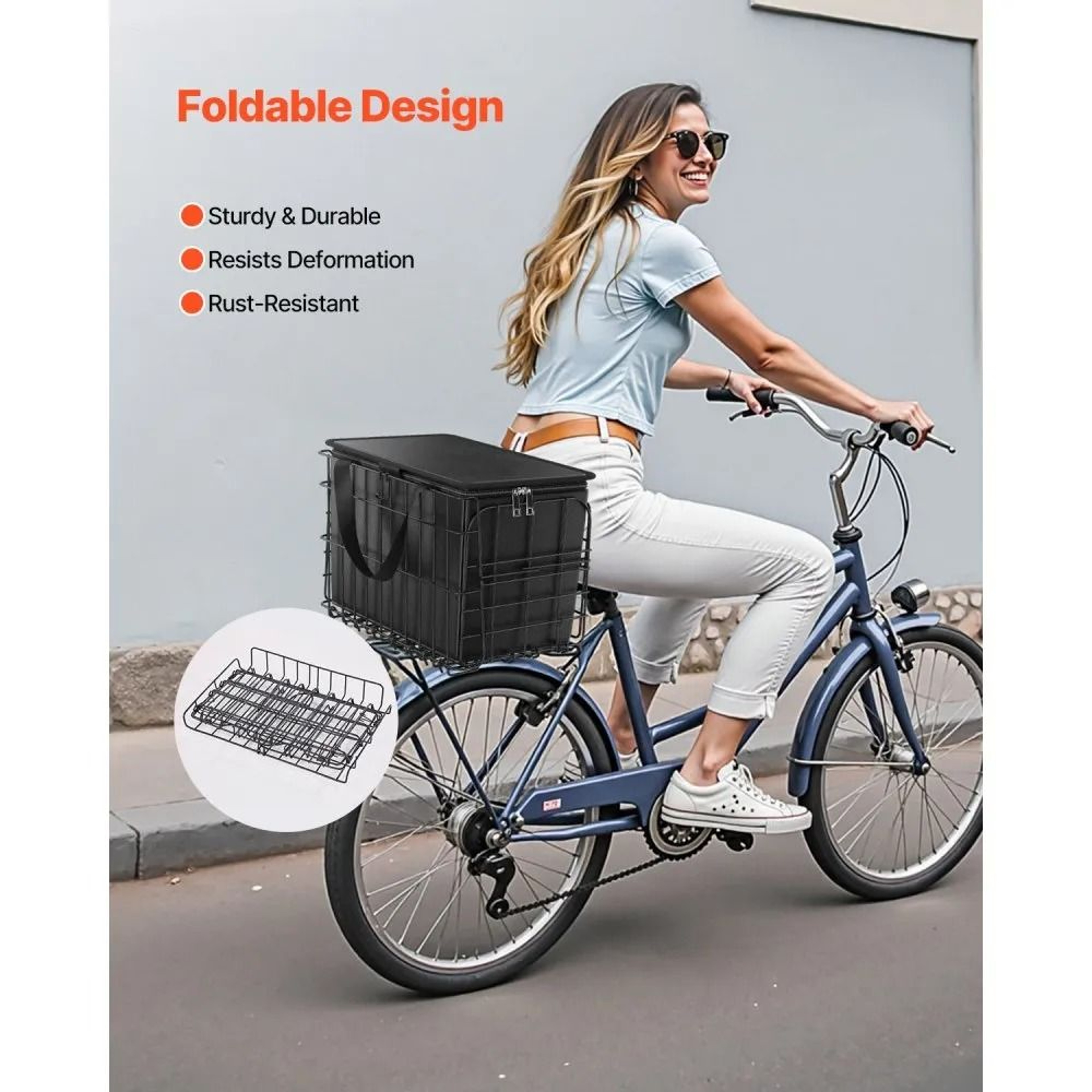 Foldable Rear Bike Basket With HeavyDuty Metal Frame And QuickRelease Design 1