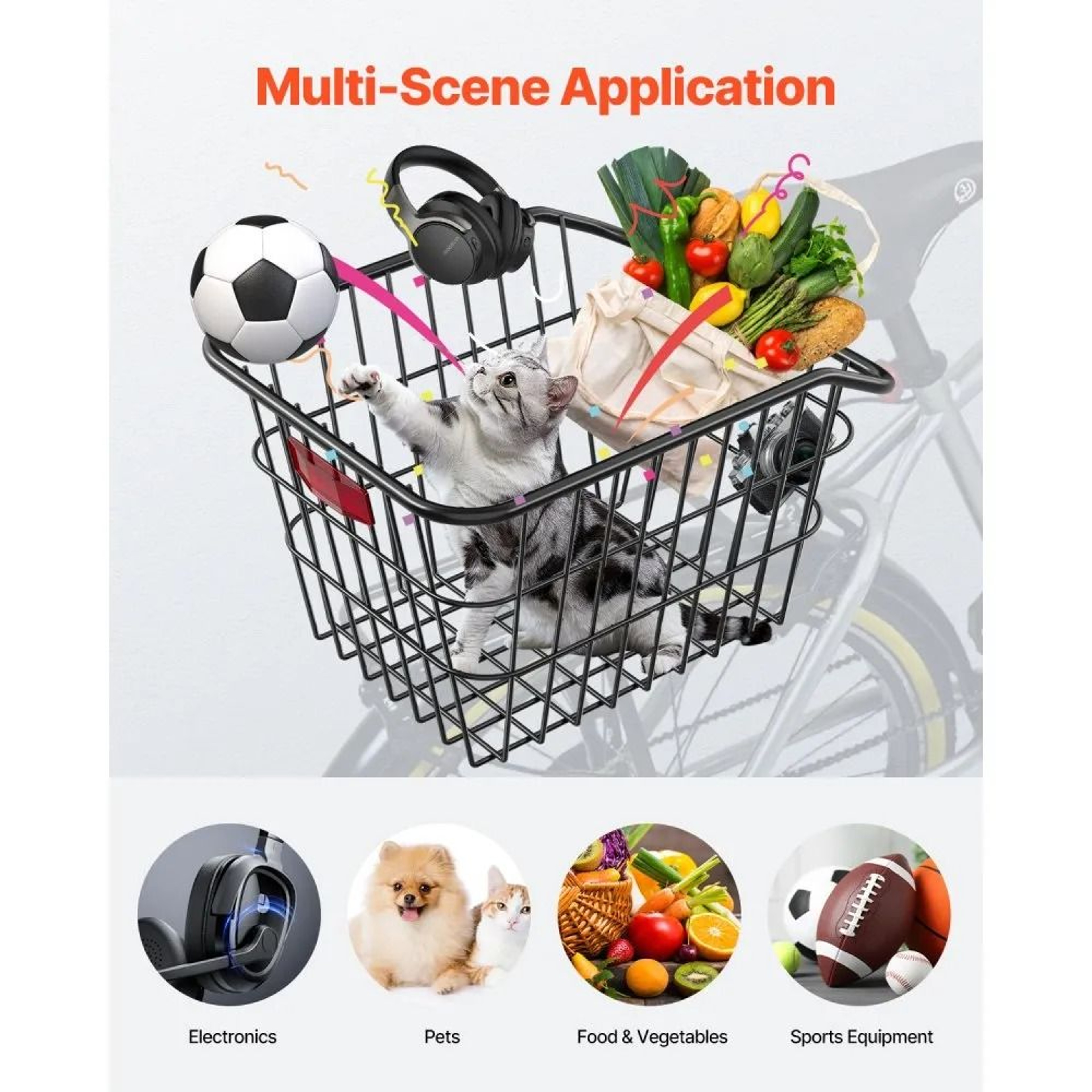 Rear Bike Basket With Metal Wire Frame And Waterproof Cover For Bicycle Racks 3