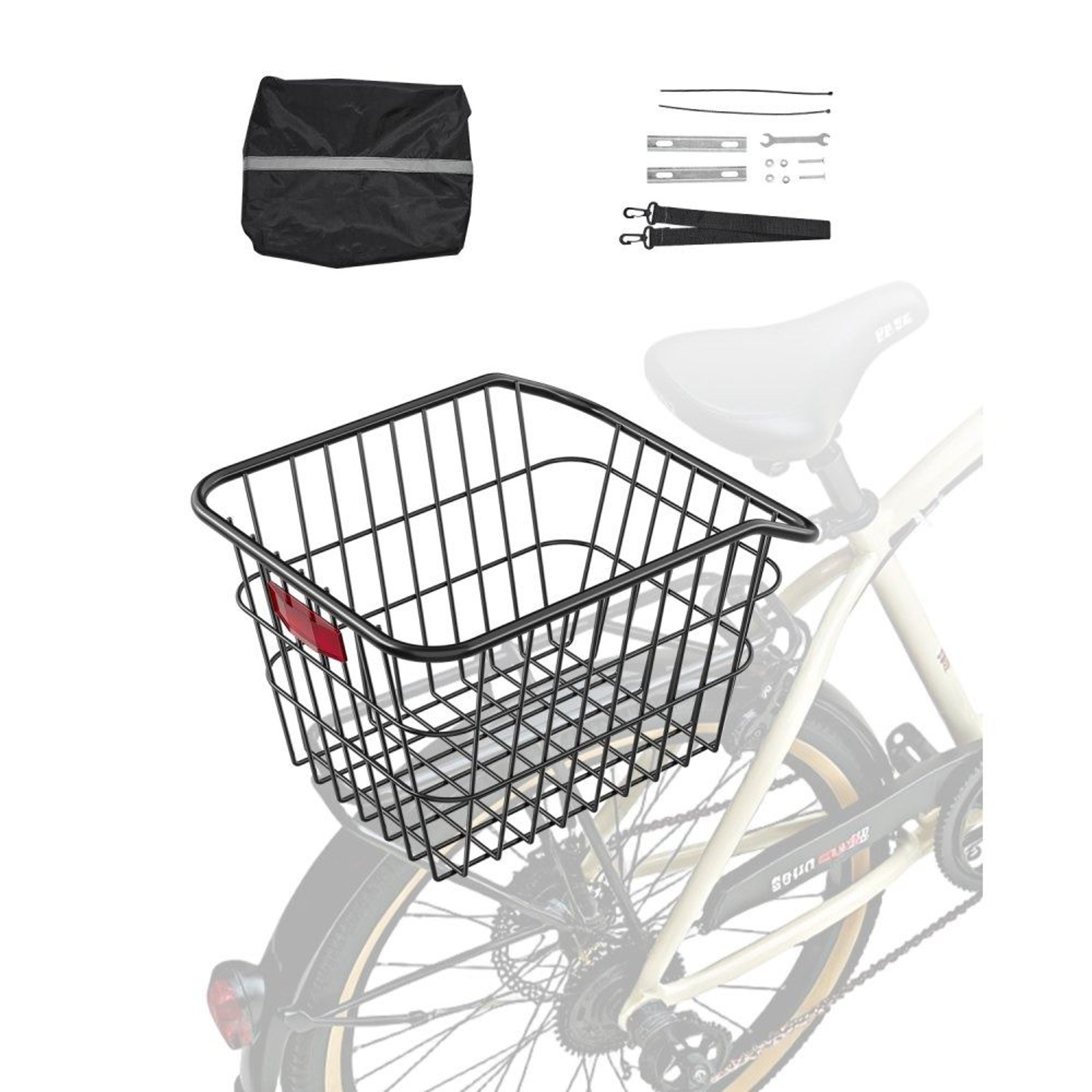 Rear Bike Basket With Metal Wire Frame And Waterproof Cover For Bicycle Racks 0