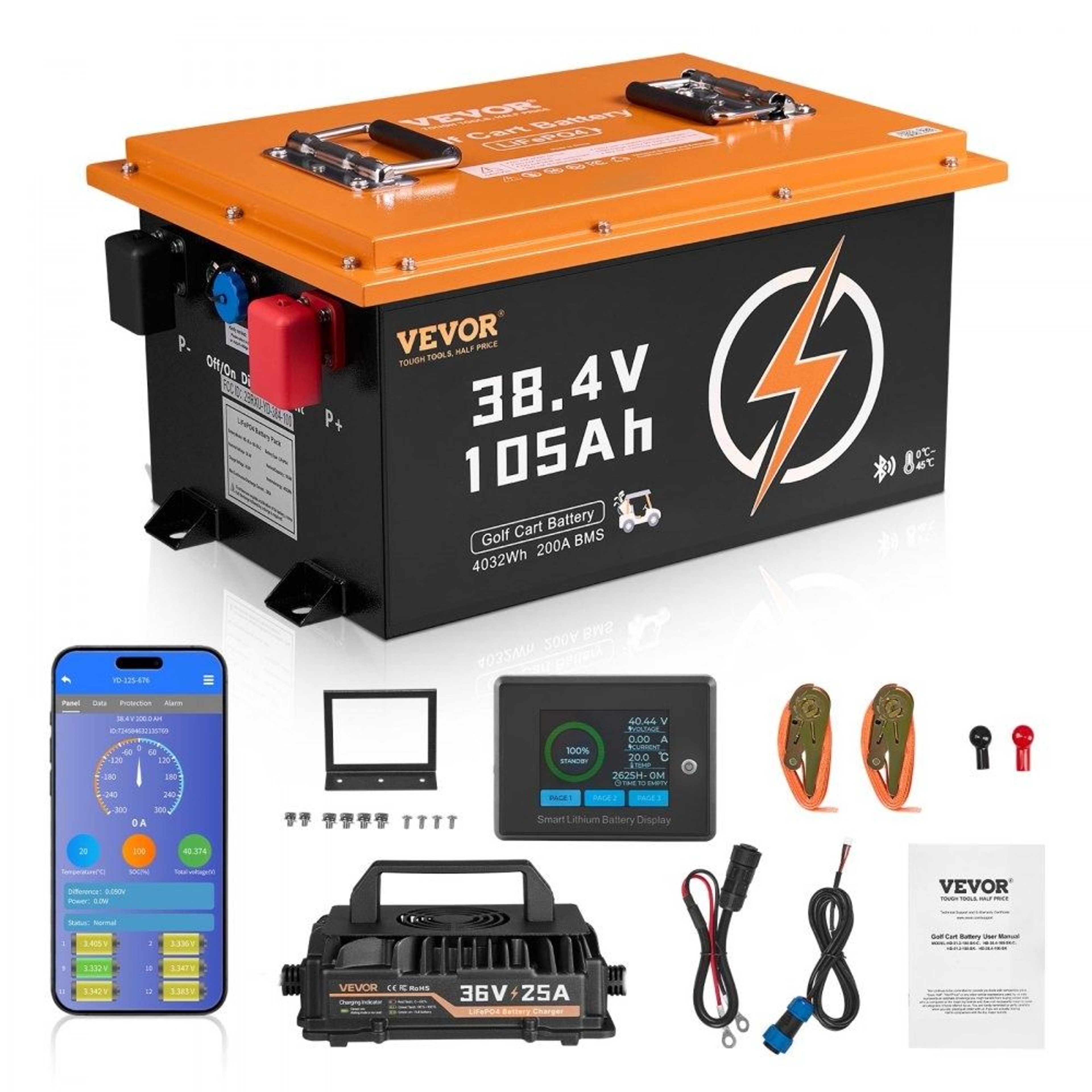 36V 105Ah LiFePO4 Golf Cart Lithium Battery With 200A BMS And Touchscreen Monitor 0