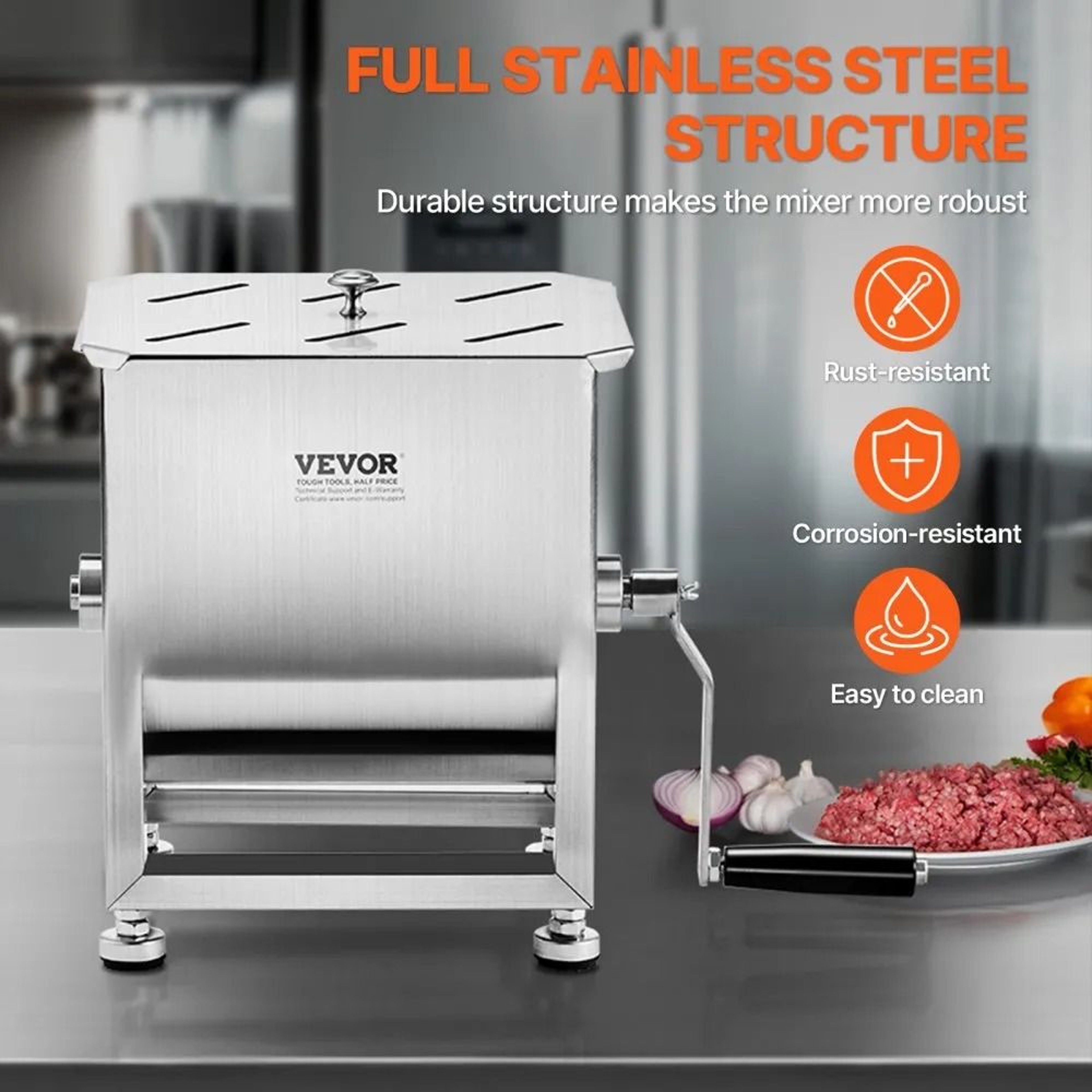Manual Stainless Steel Meat Mixer With Hand Crank And 15 Lb Mixing Capacity 3