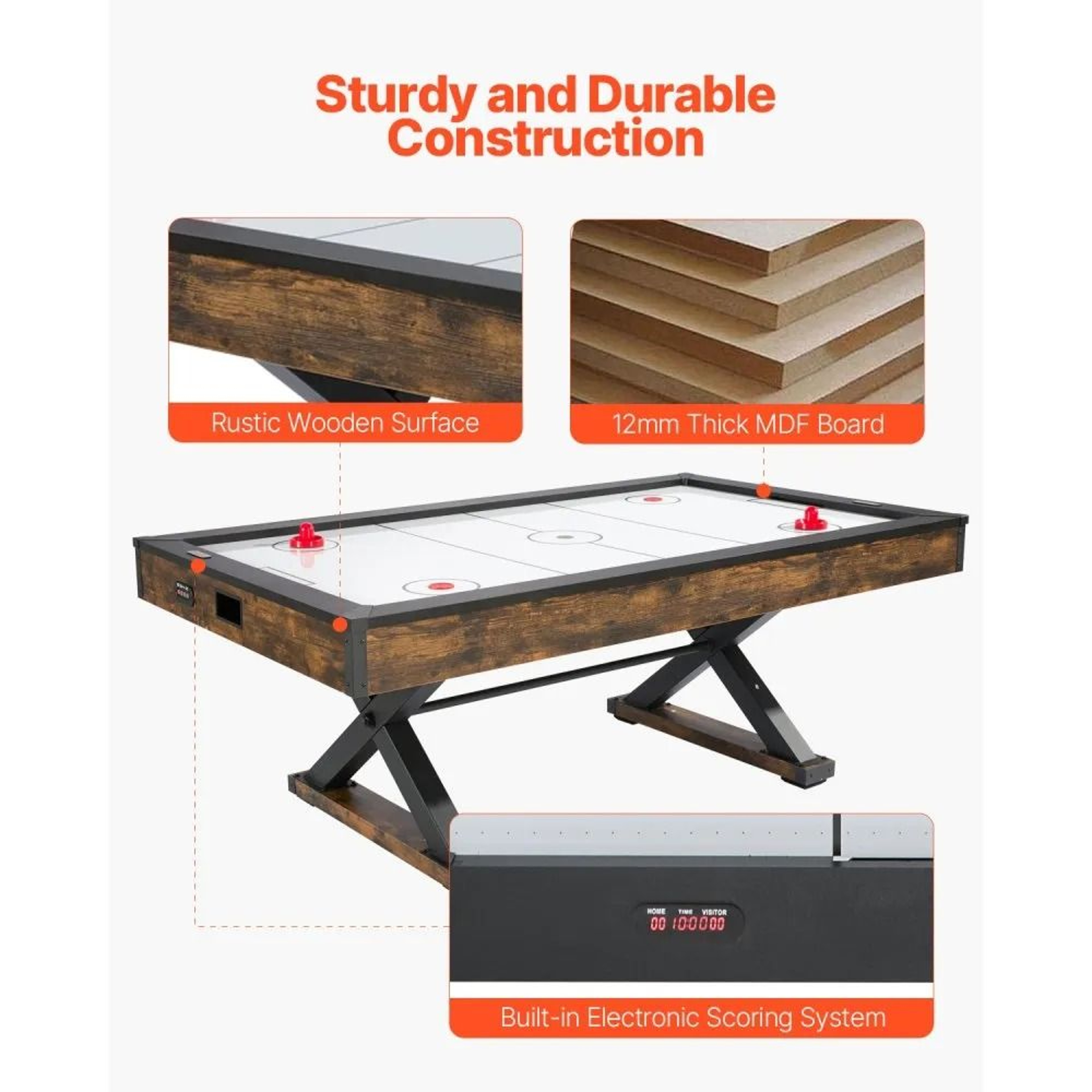 84Inch Air Hockey Table With Electronic Scorer And Rustic Wood Design 4