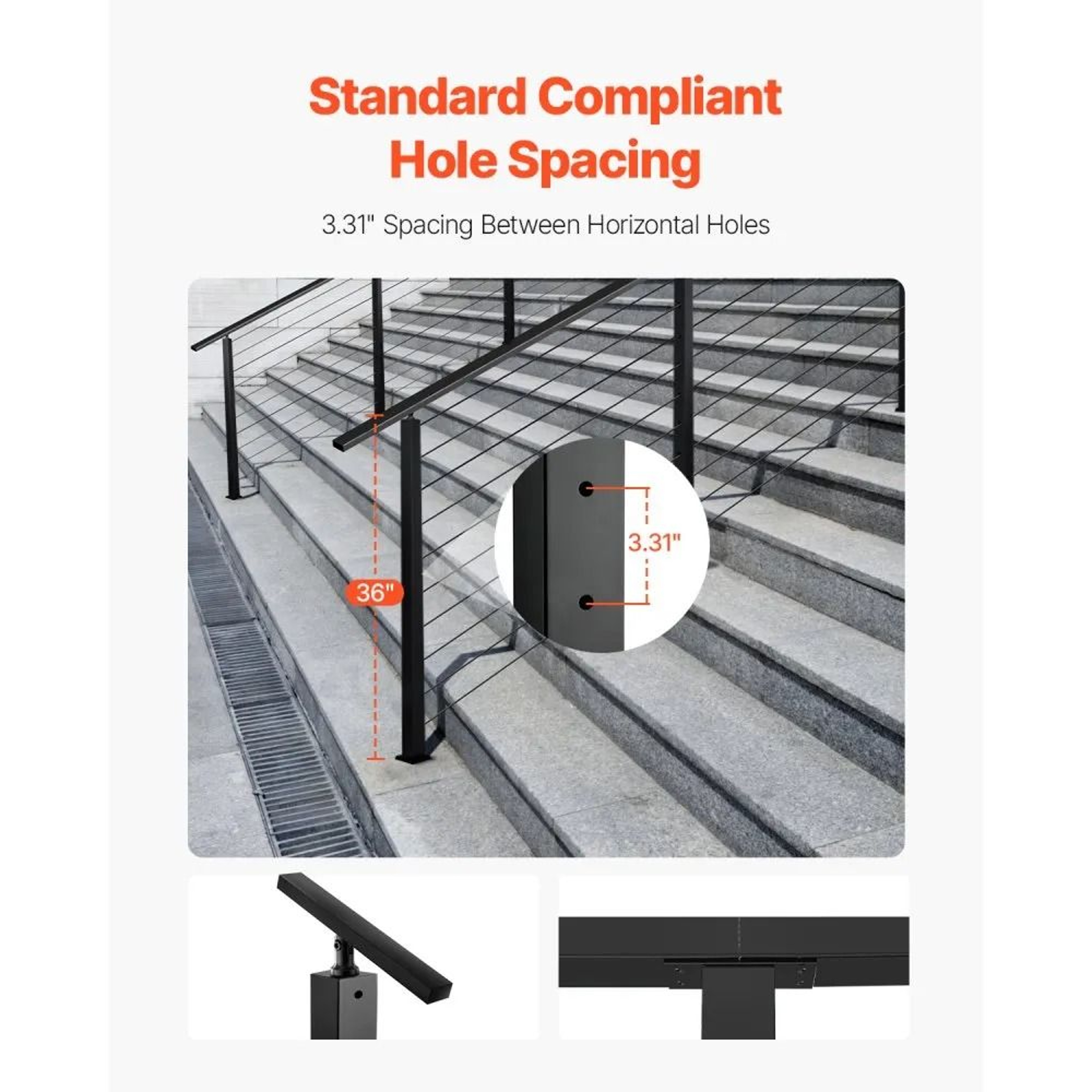 Stainless Steel Cable Railing Post With Angled Holes And Brackets 1