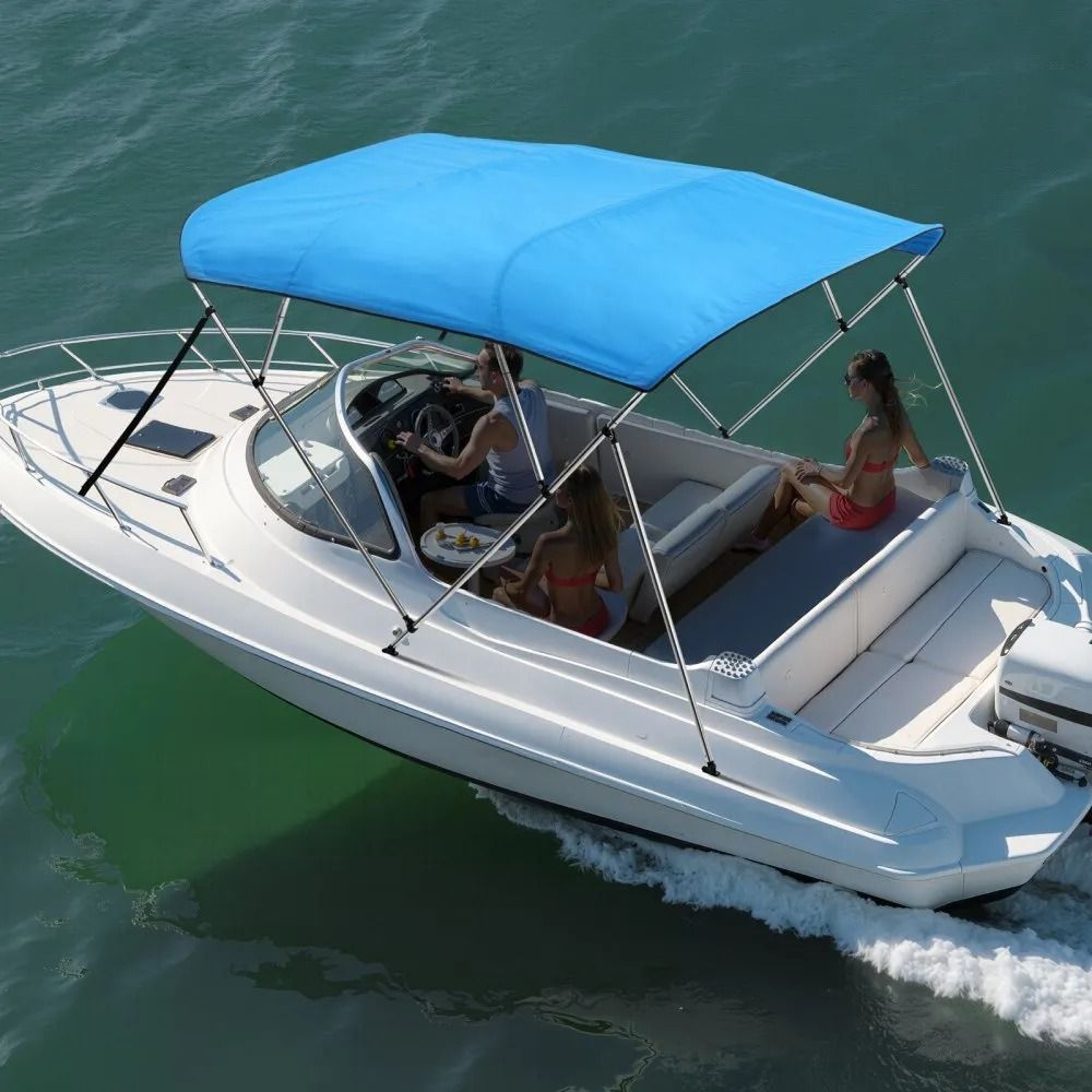 4 Bow Boat Bimini Top With 600D Waterproof Canopy And Aluminum Frame Pacific Blue 5