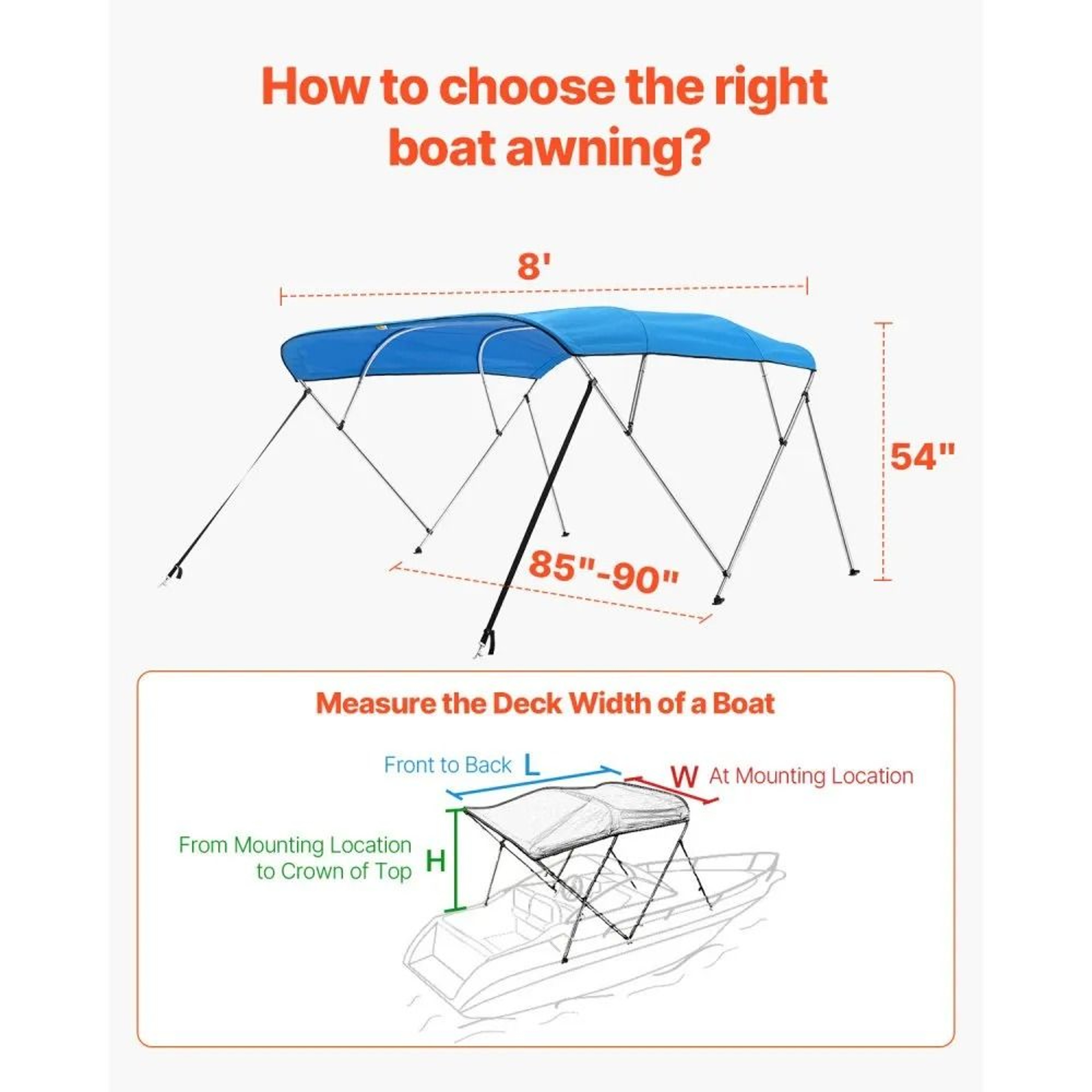 4 Bow Boat Bimini Top With 600D Waterproof Canopy And Aluminum Frame Pacific Blue 6