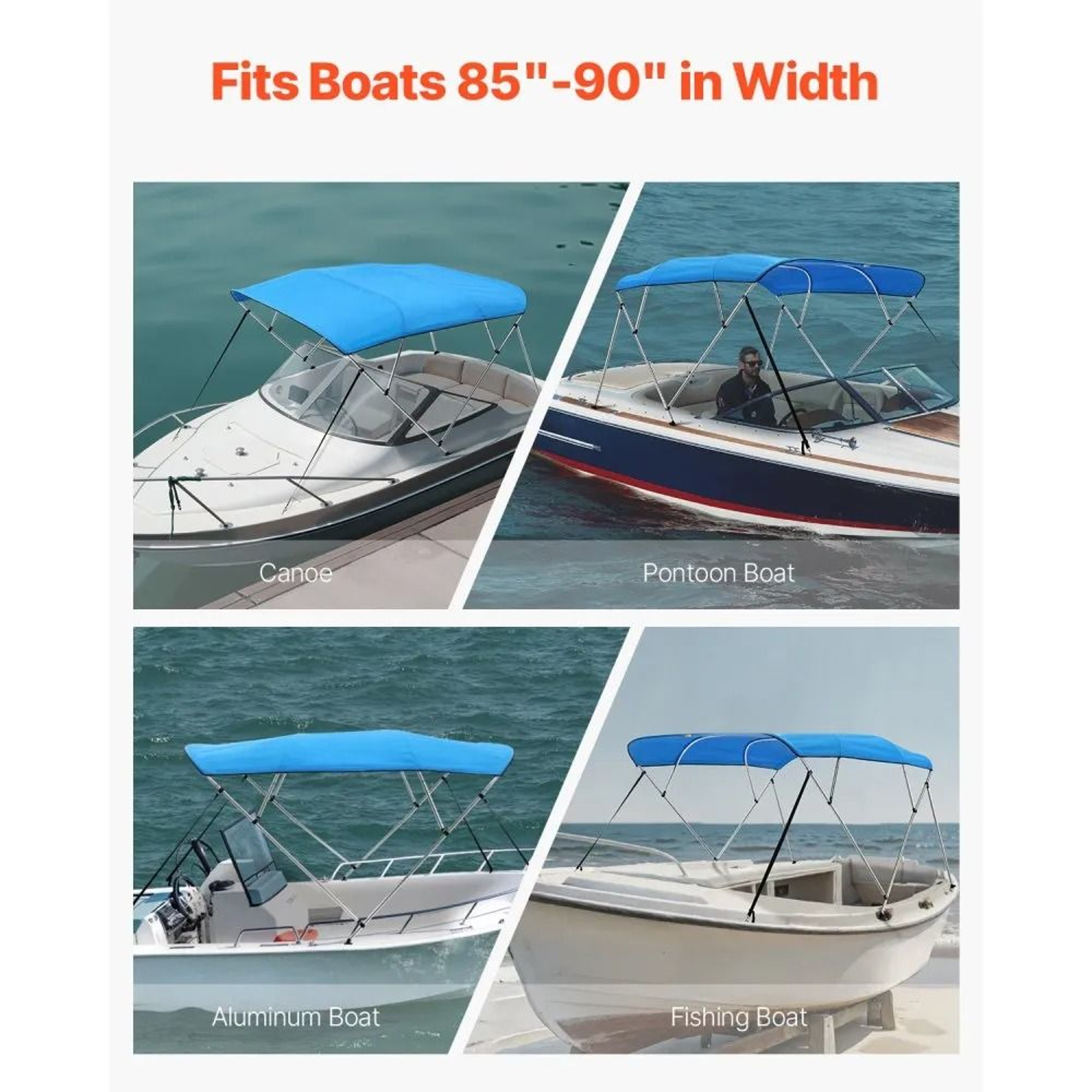 4 Bow Boat Bimini Top With 600D Waterproof Canopy And Aluminum Frame Pacific Blue 2