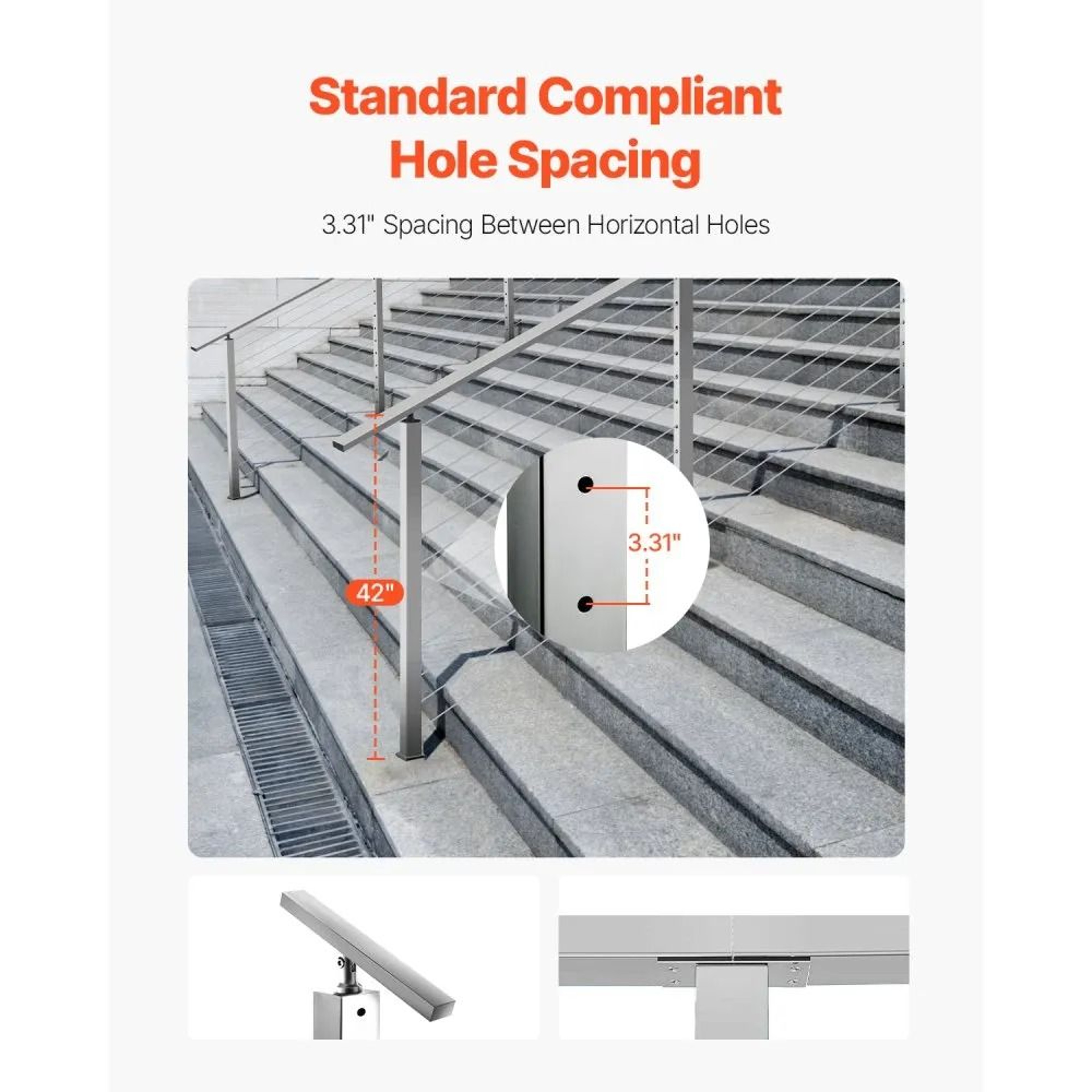 Stainless Steel Cable Railing Post With 30 Angled Holes And Handrail Brackets 3