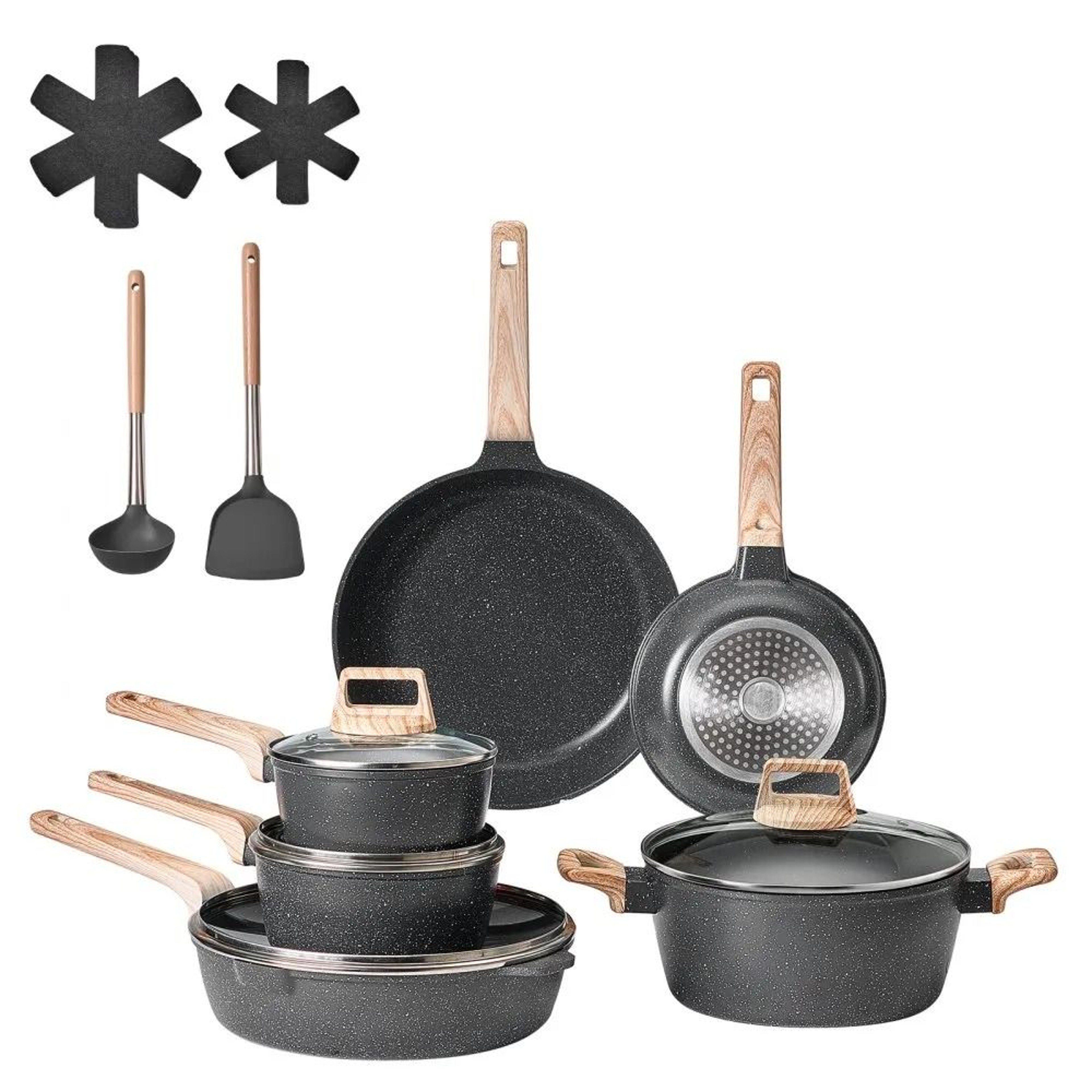 Nonstick Pots And Pans Set With Granite Coating And Induction Compatibility 0