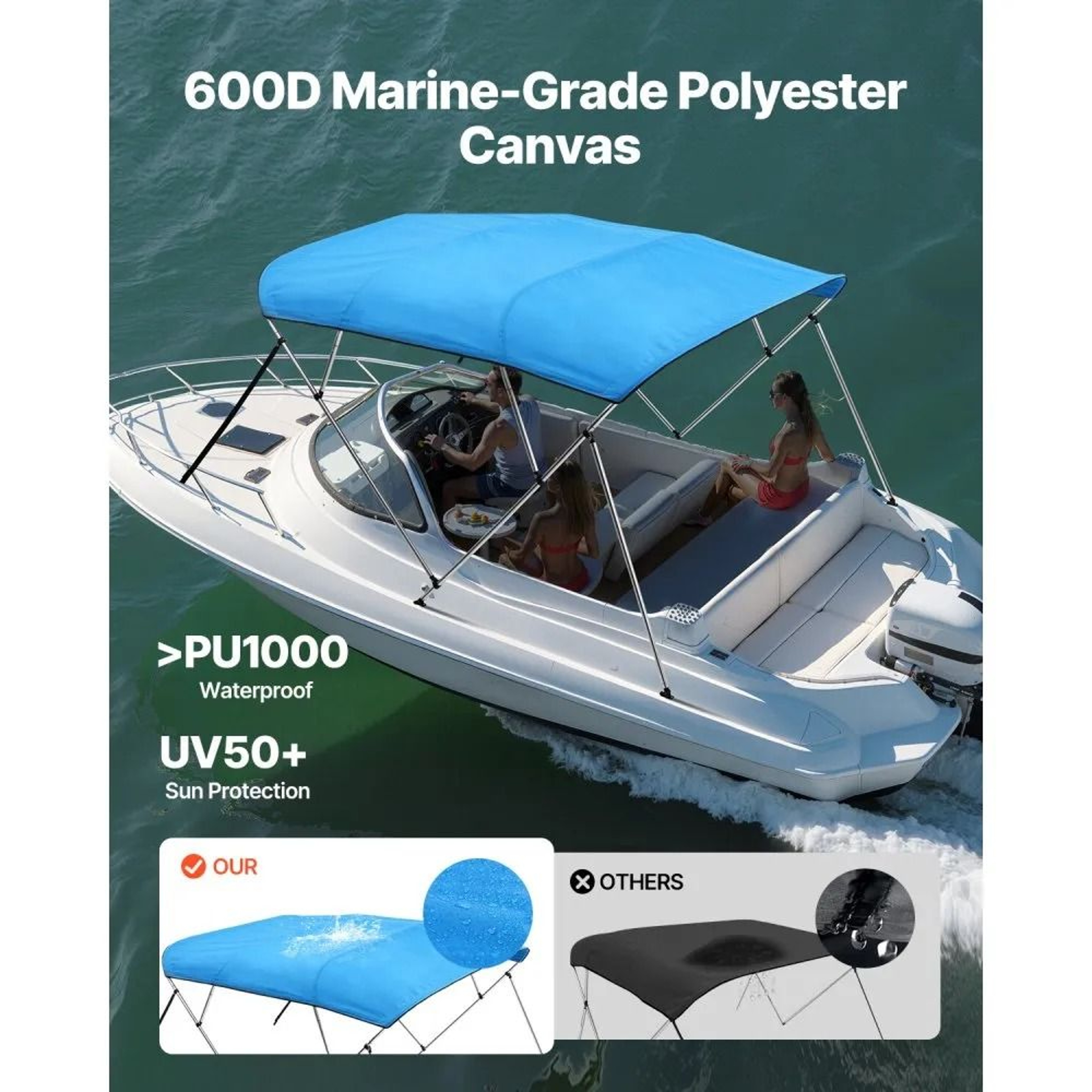 4 Bow Boat Bimini Top With 600D Polyester Canopy And Aluminum Frame Pacific Blue 1