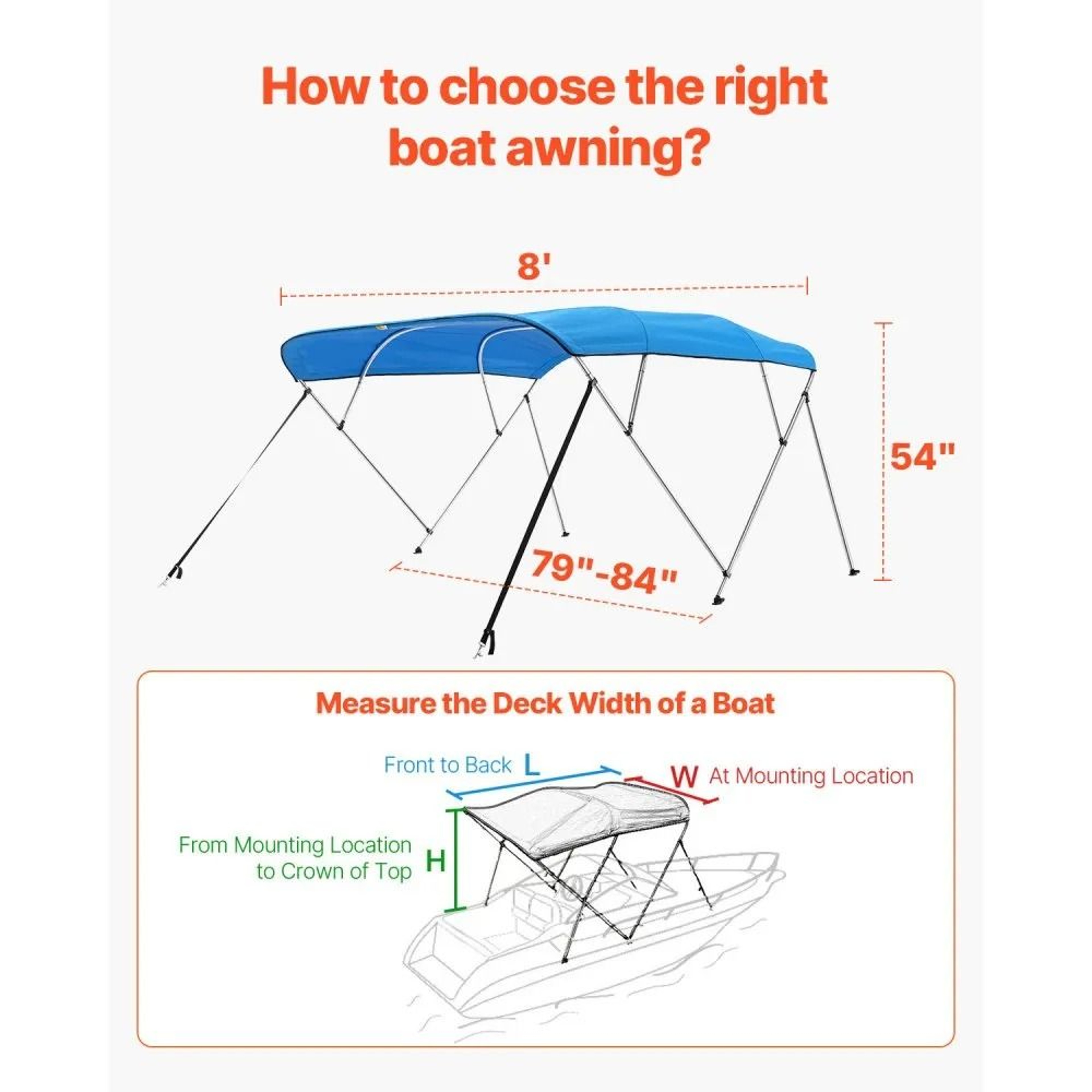 4 Bow Boat Bimini Top With 600D Polyester Canopy And Aluminum Frame Pacific Blue 3