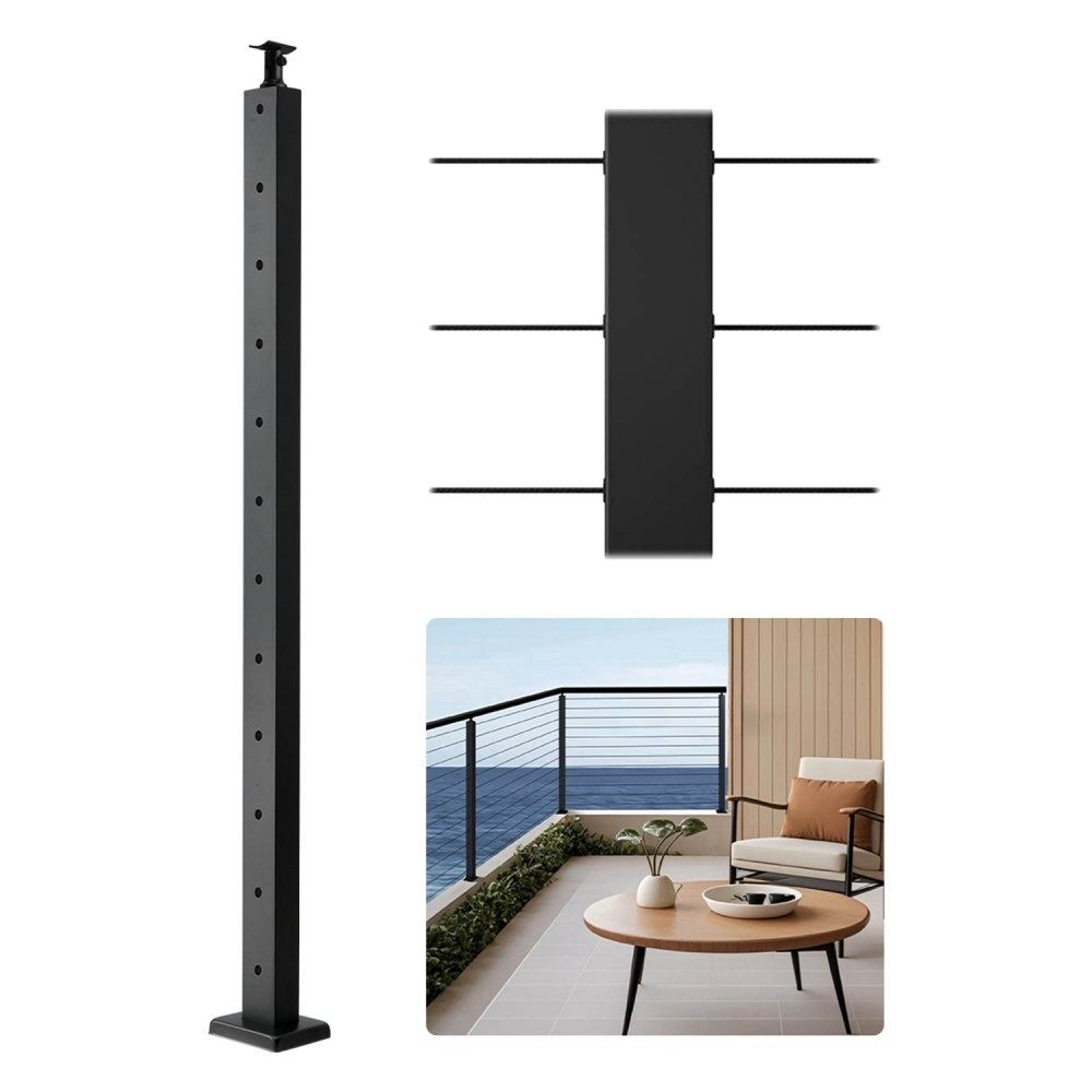 42Inch Stainless Steel Cable Railing Post With PreDrilled Horizontal Holes 0