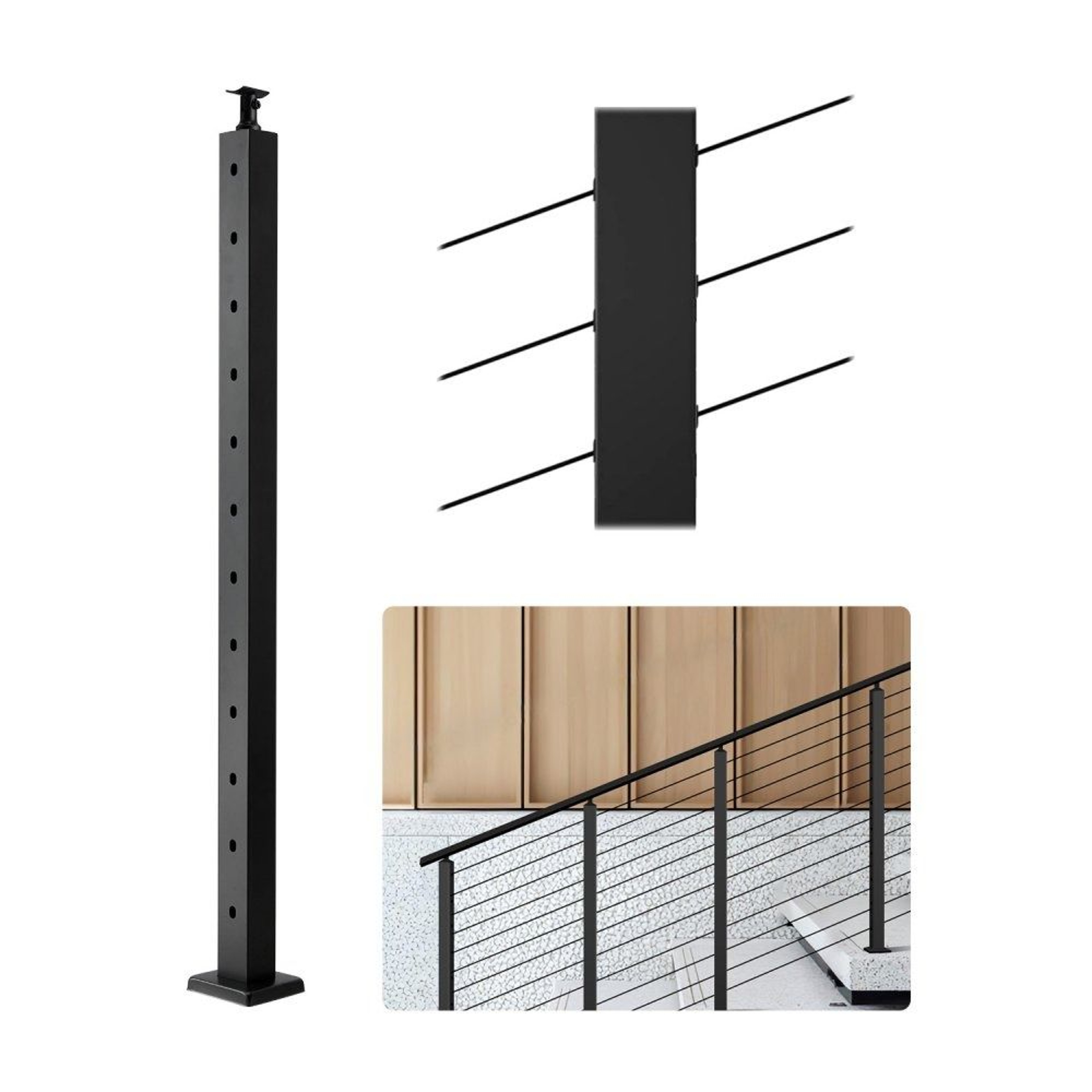 Stainless Steel Cable Railing Post With Angled Holes And Bracket 0