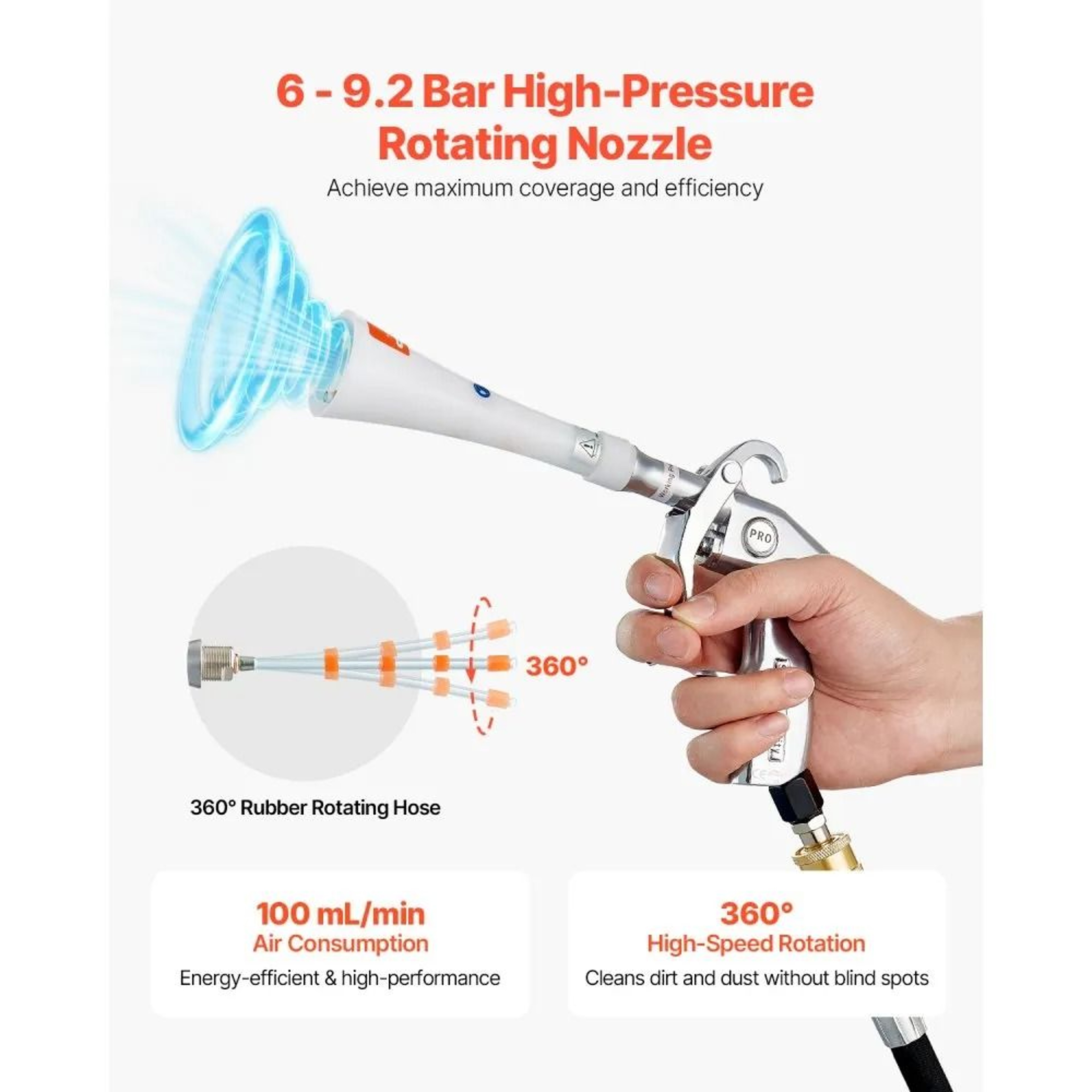HighPressure Car Cleaning Air Blow Gun With 360 Rotating Nozzle And Brush Attachment 3