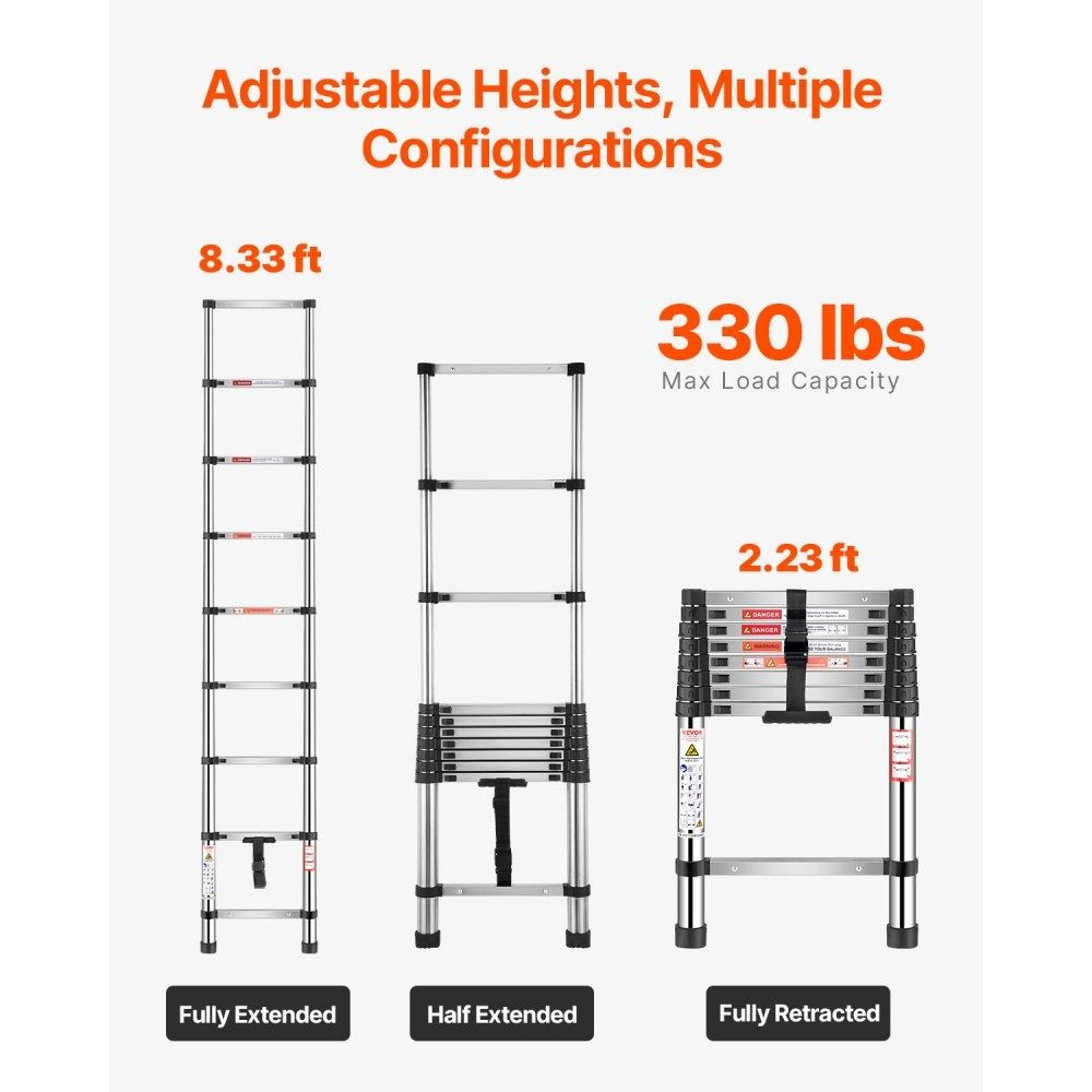 833 Ft Stainless Steel Telescoping Ladder With 9 Steps And 330 Lb Capacity 4