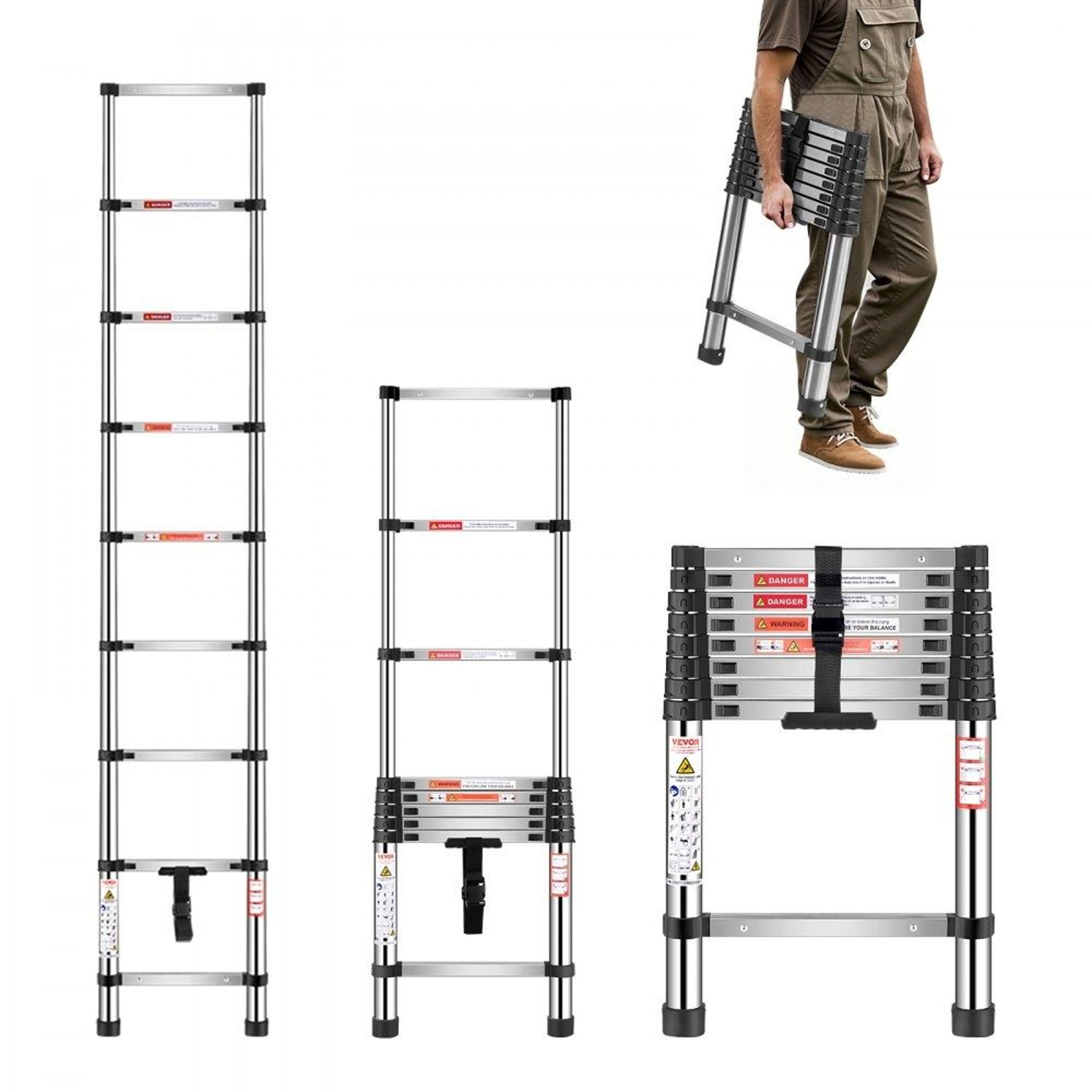833 Ft Stainless Steel Telescoping Ladder With 9 Steps And 330 Lb Capacity 0
