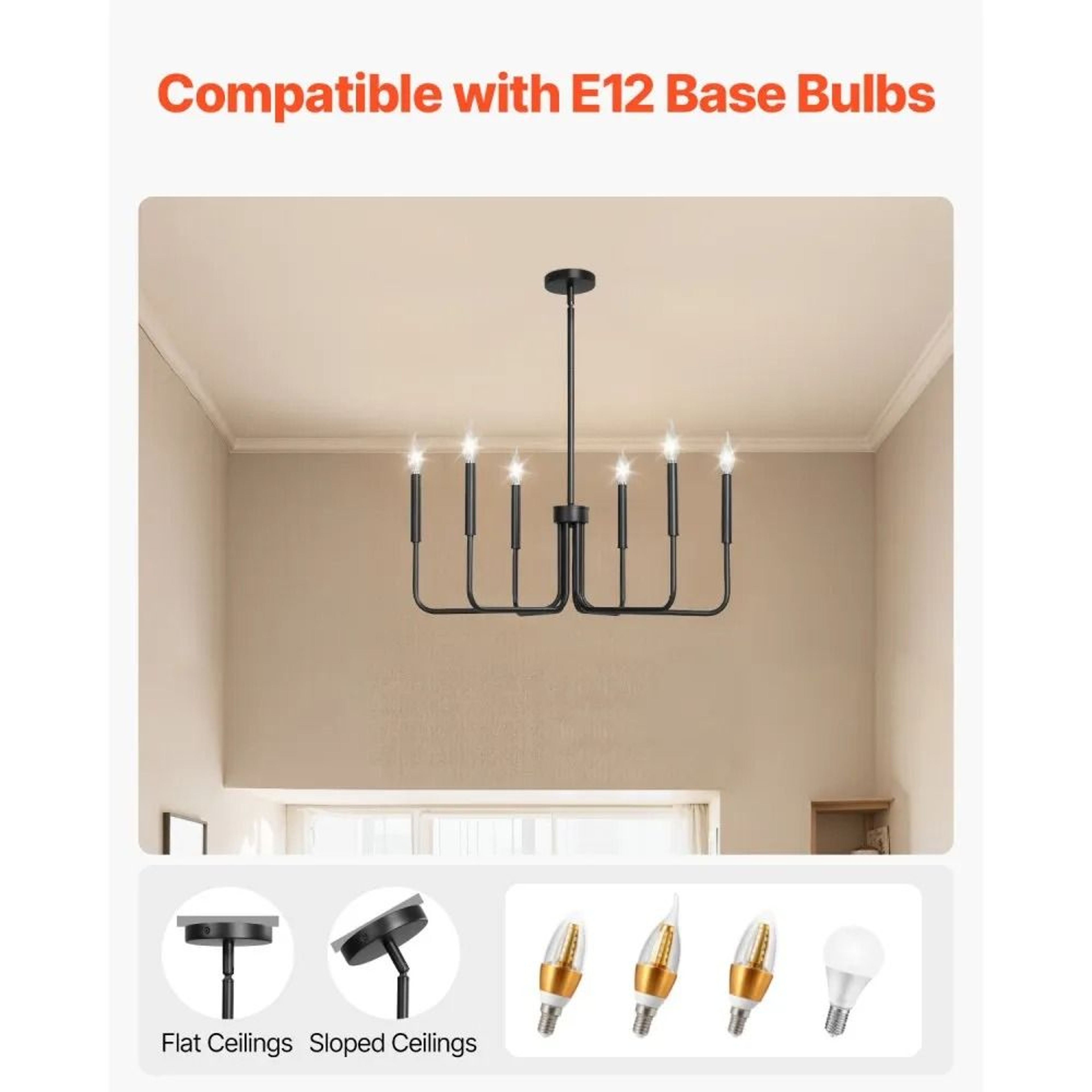 6Light Black Farmhouse Chandelier With Adjustable Height And Metal Frame 2
