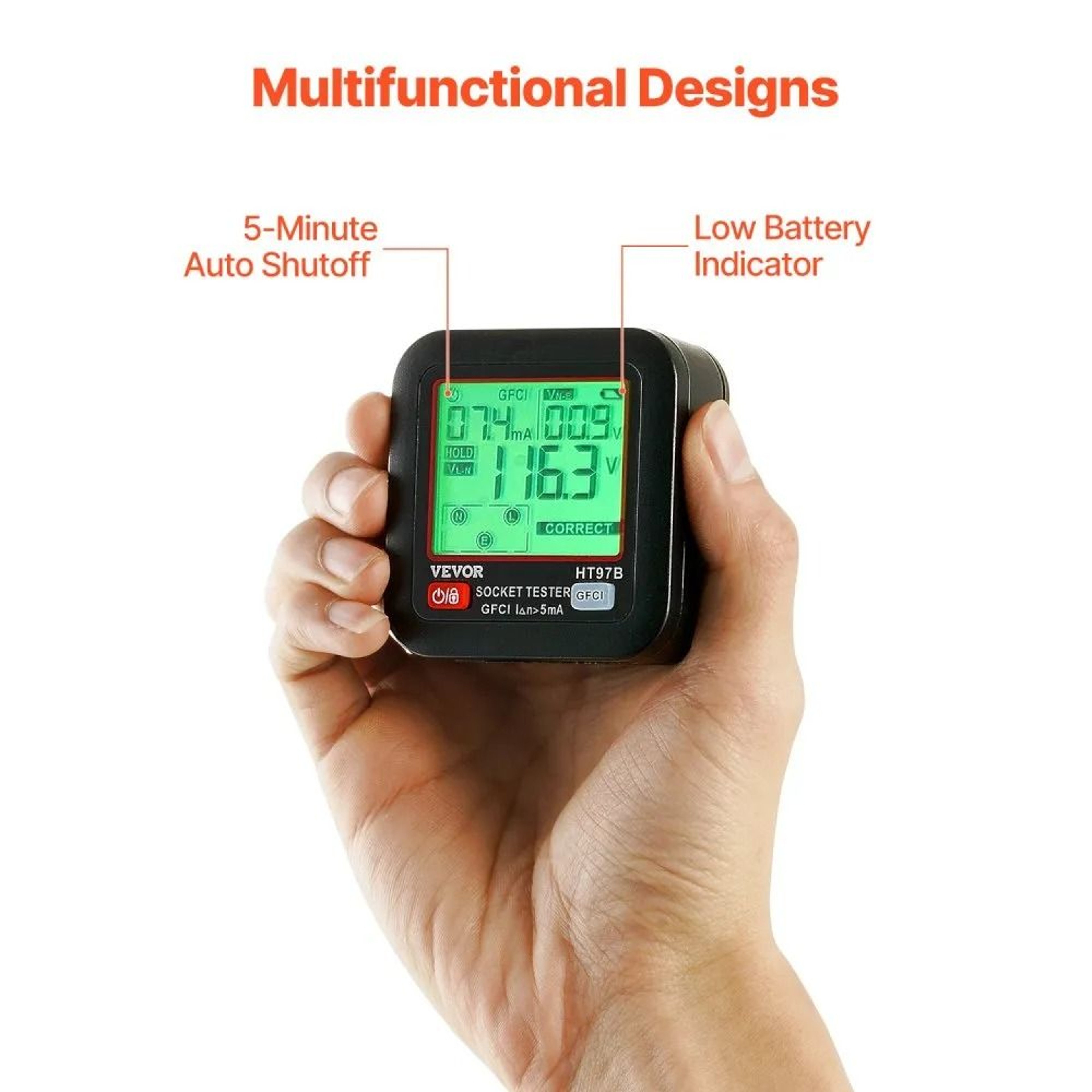 Electrical Outlet Tester With GFCI Trip Test And Backlit LCD Display 2