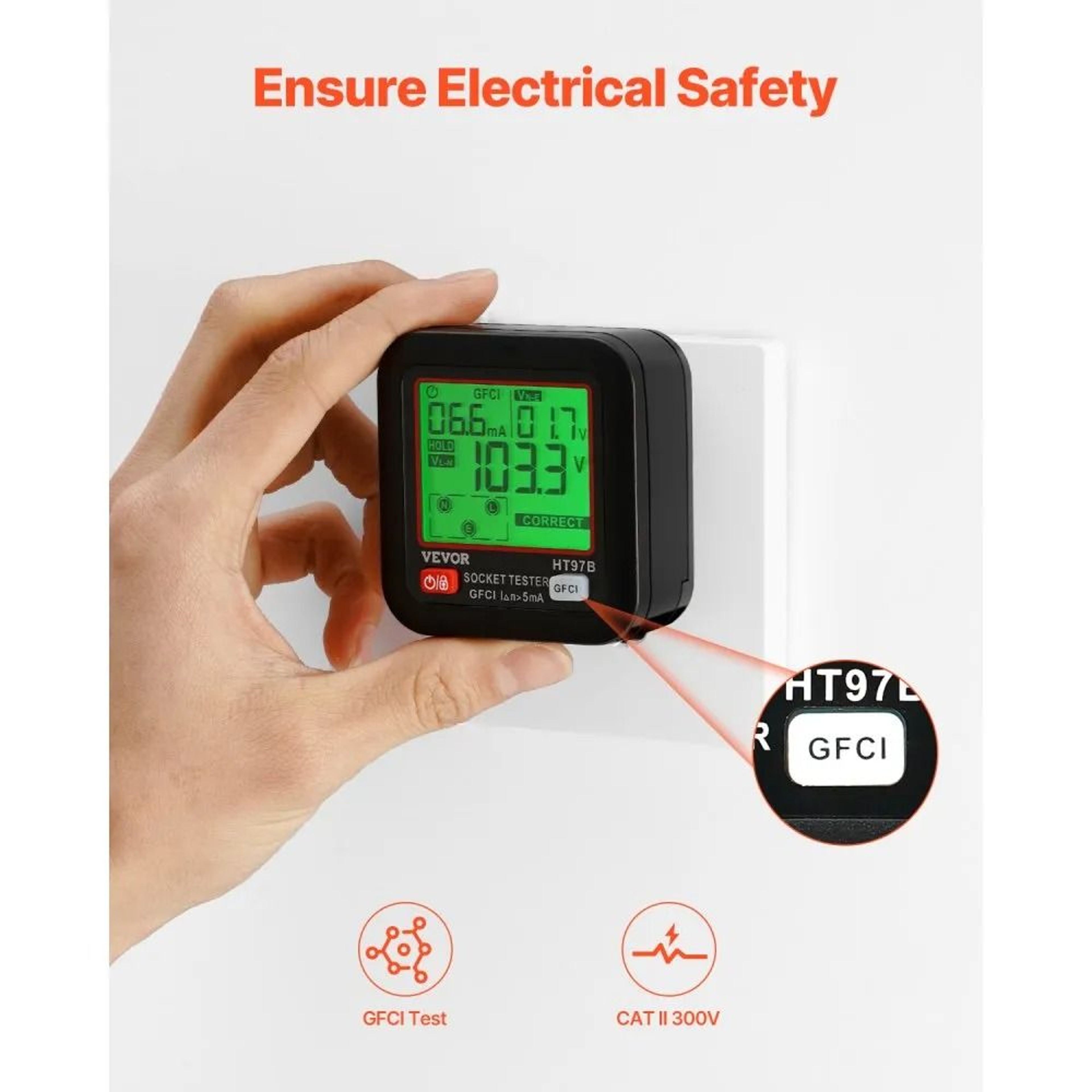 Electrical Outlet Tester With GFCI Trip Test And Backlit LCD Display 4
