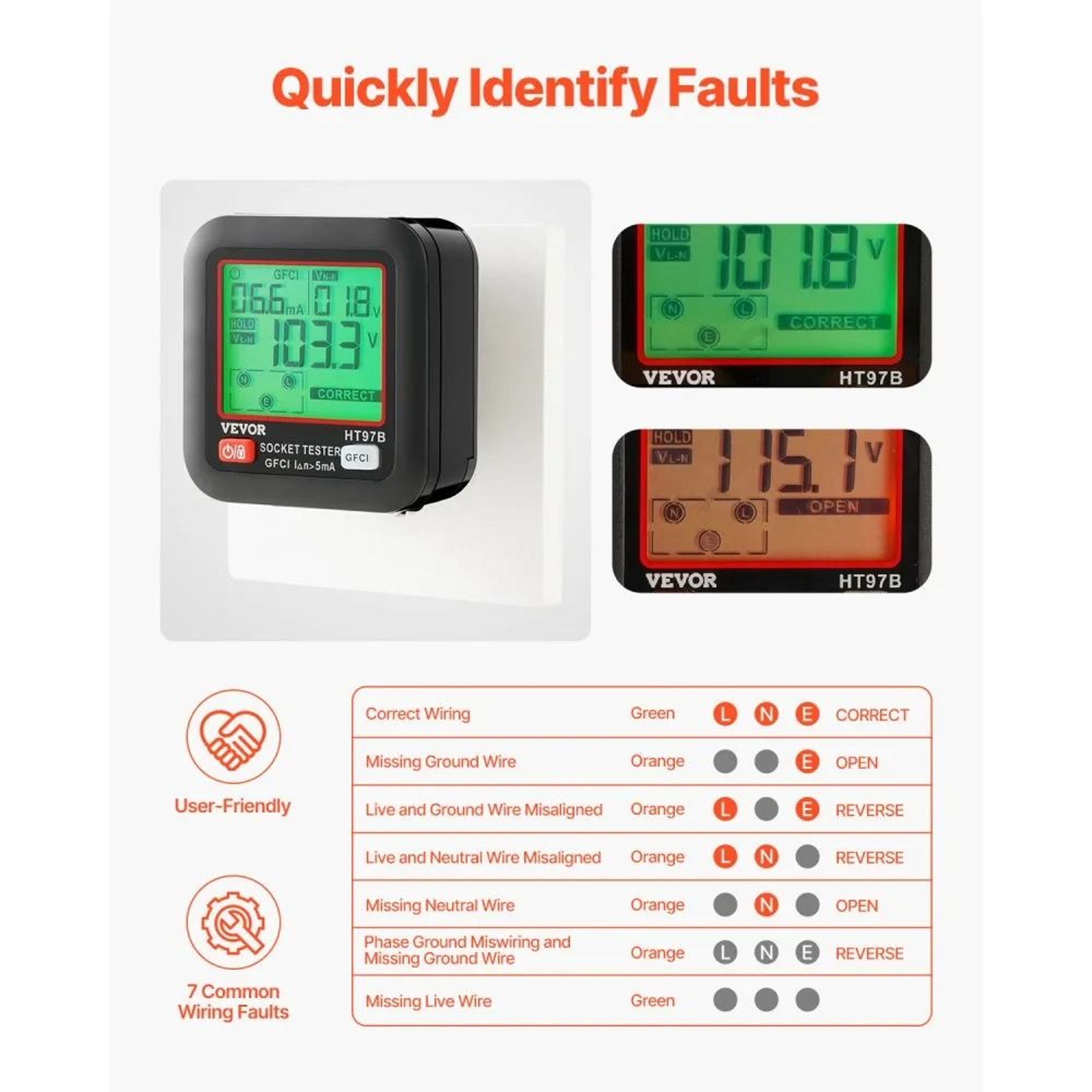 Electrical Outlet Tester With GFCI Trip Test And Backlit LCD Display 3